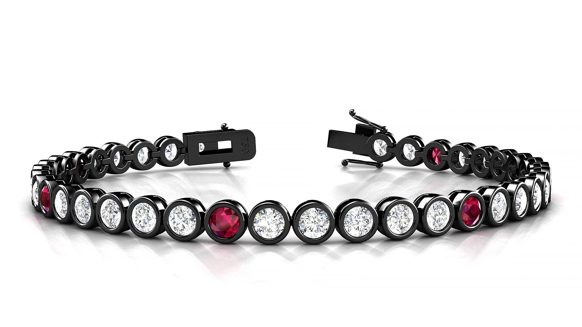 Avila 1-5 | 18k Black Gold 3.4 mm Round Natural Ruby & Diamond 15 cm Tennis Bracelet