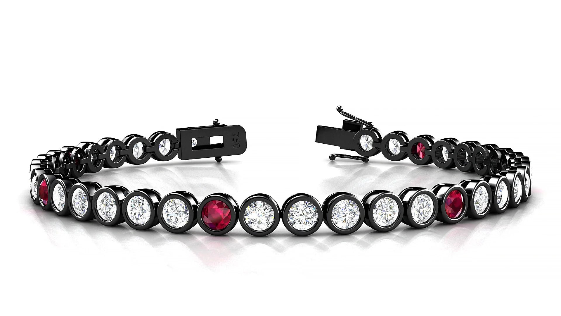 Avila 1-5 | 18k Black Gold 3.4 mm Round Natural Ruby & Diamond Tennis Bracelet