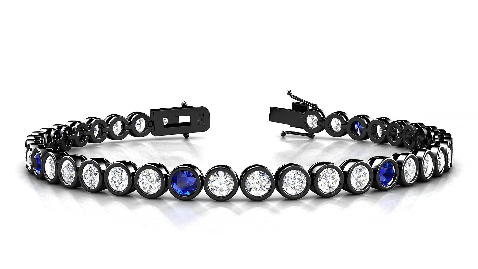 Avila 1-5 | 18k Black Gold 3.4 mm Round Natural Sapphire & Diamond 15 cm Tennis Bracelet