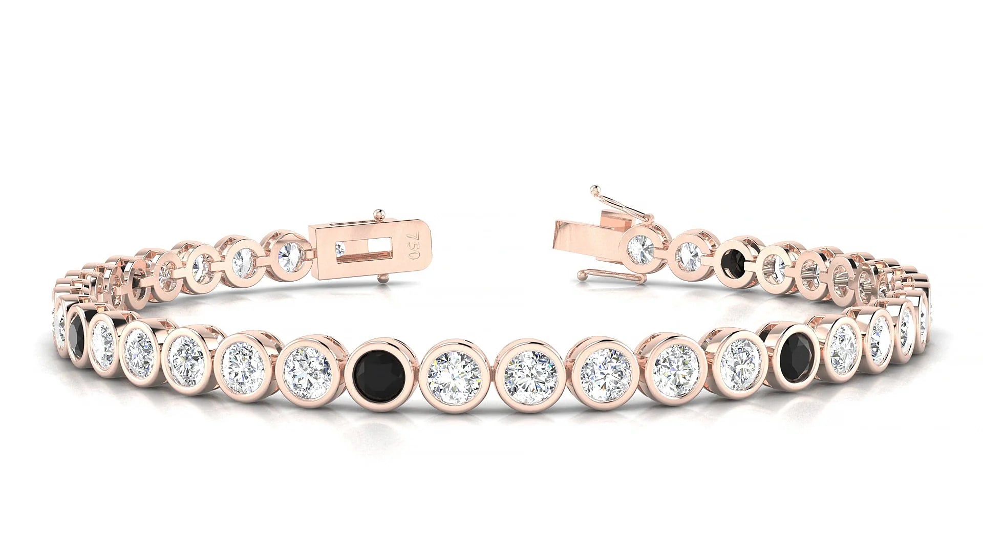 Avila 1-5 | 18k Rose Gold 3.4 mm Round Natural Black Diamond & Diamond Tennis Bracelet