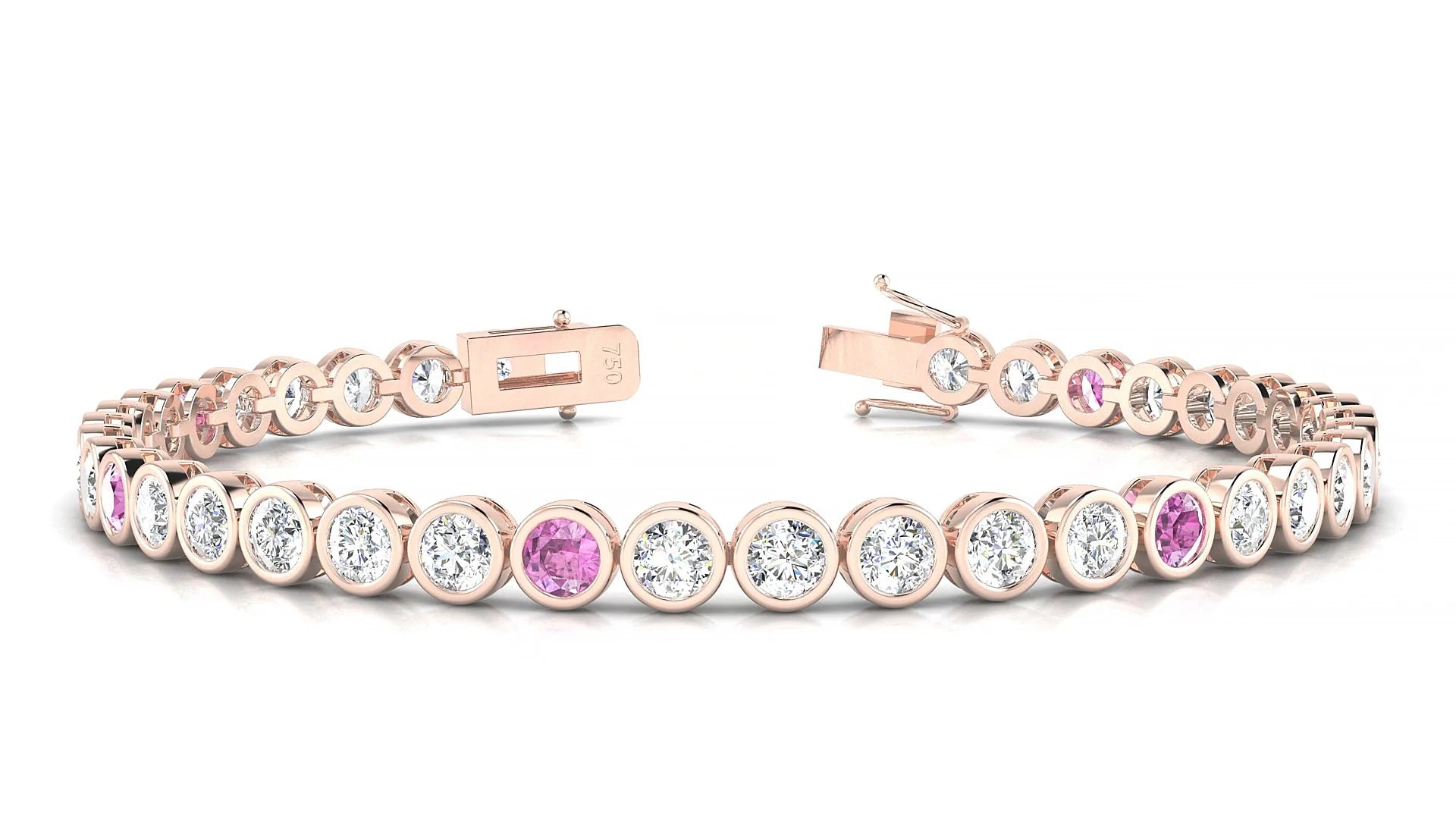 Avila 1-5 | 18k Rose Gold 3.4 mm Round Natural Pink Sapphire & Diamond Tennis Bracelet