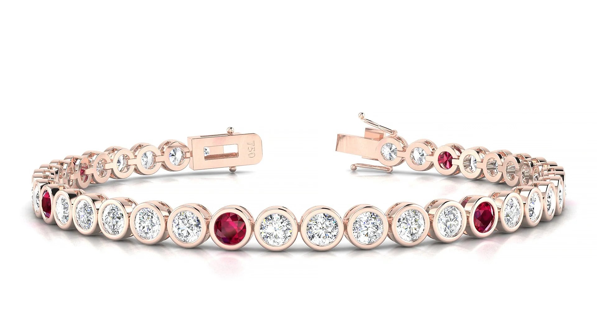 Avila 1-5 | 18k Rose Gold 3.4 mm Round Natural Ruby & Diamond Tennis Bracelet
