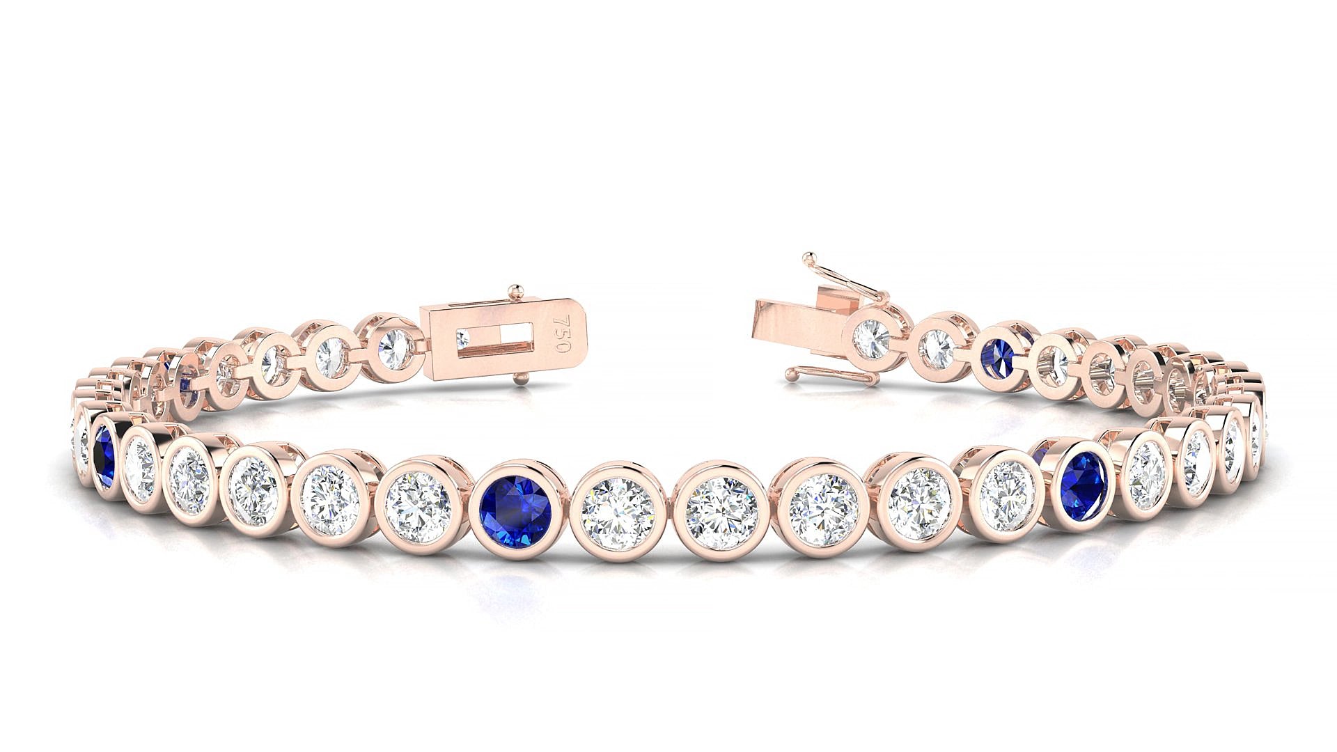 Avila 1-5 | 18k Rose Gold 3.4 mm Round Natural Sapphire & Diamond 15 cm Tennis Bracelet