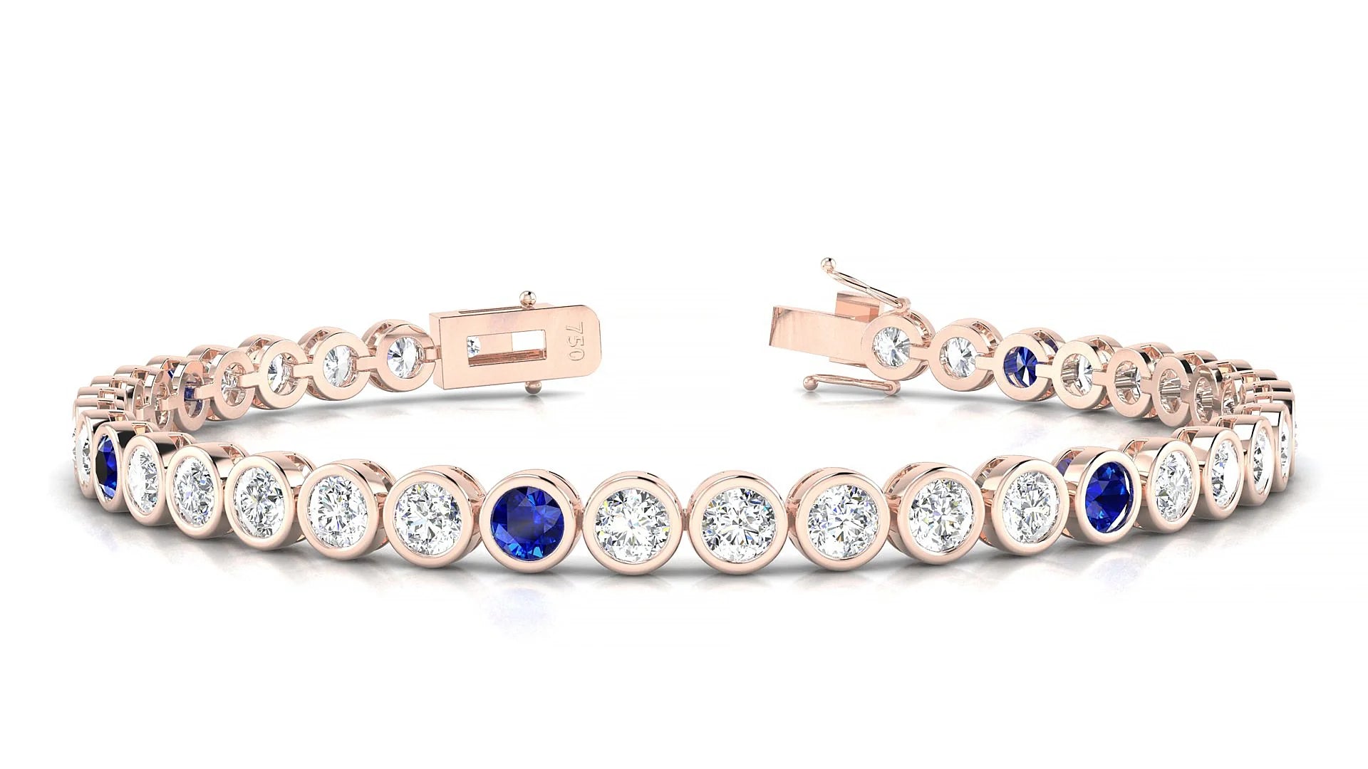 Avila 1-5 | 18k Rose Gold 3.4 mm Round Natural Sapphire & Diamond Tennis Bracelet