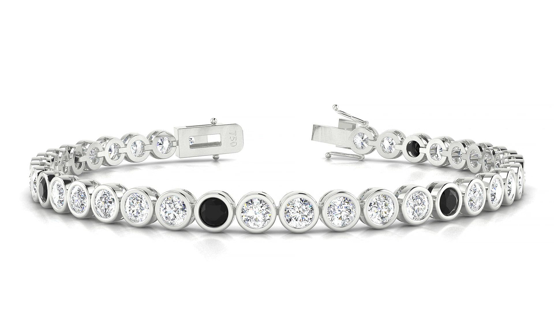 Avila 1-5 | 18k White Gold 3.4 mm Round Natural Black Diamond & Diamond 15 cm Tennis Bracelet