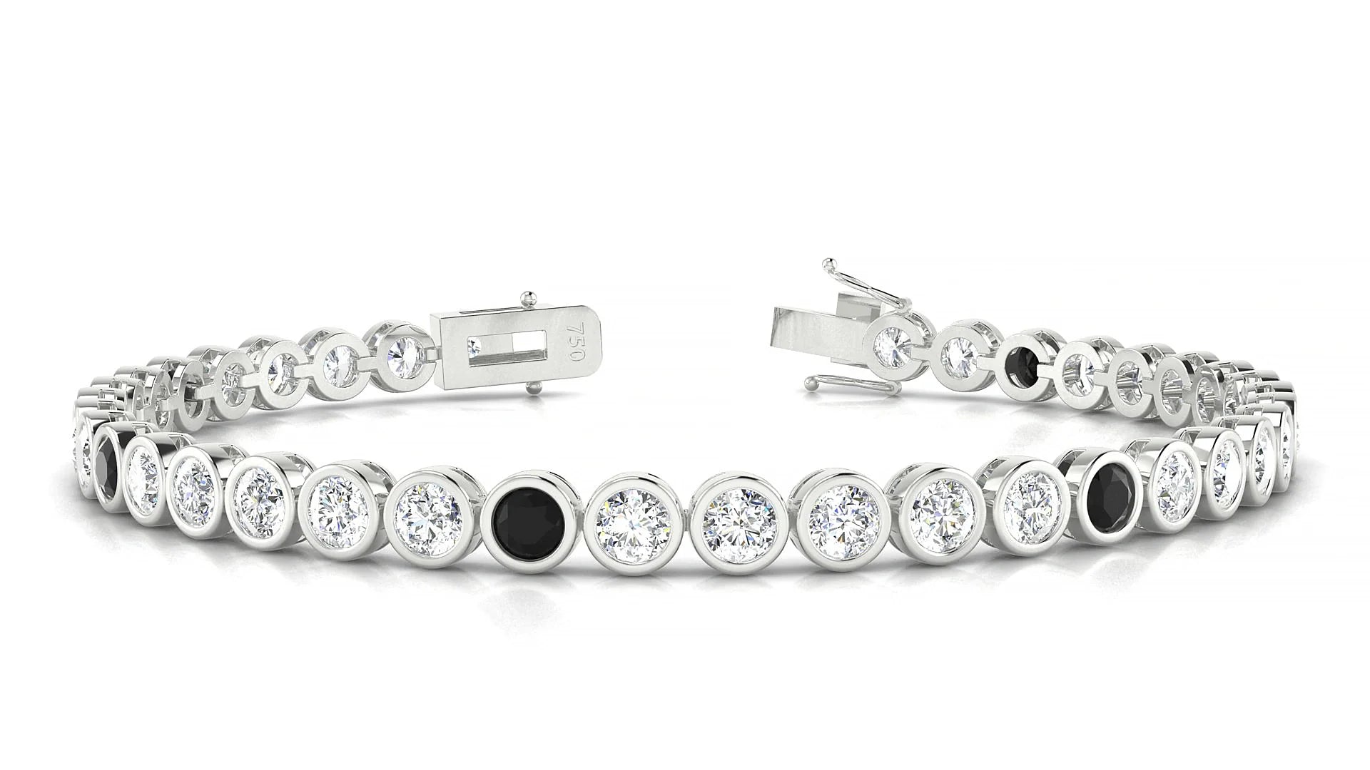 Avila 1-5 | 18k White Gold 3.4 mm Round Natural Black Diamond & Diamond Tennis Bracelet