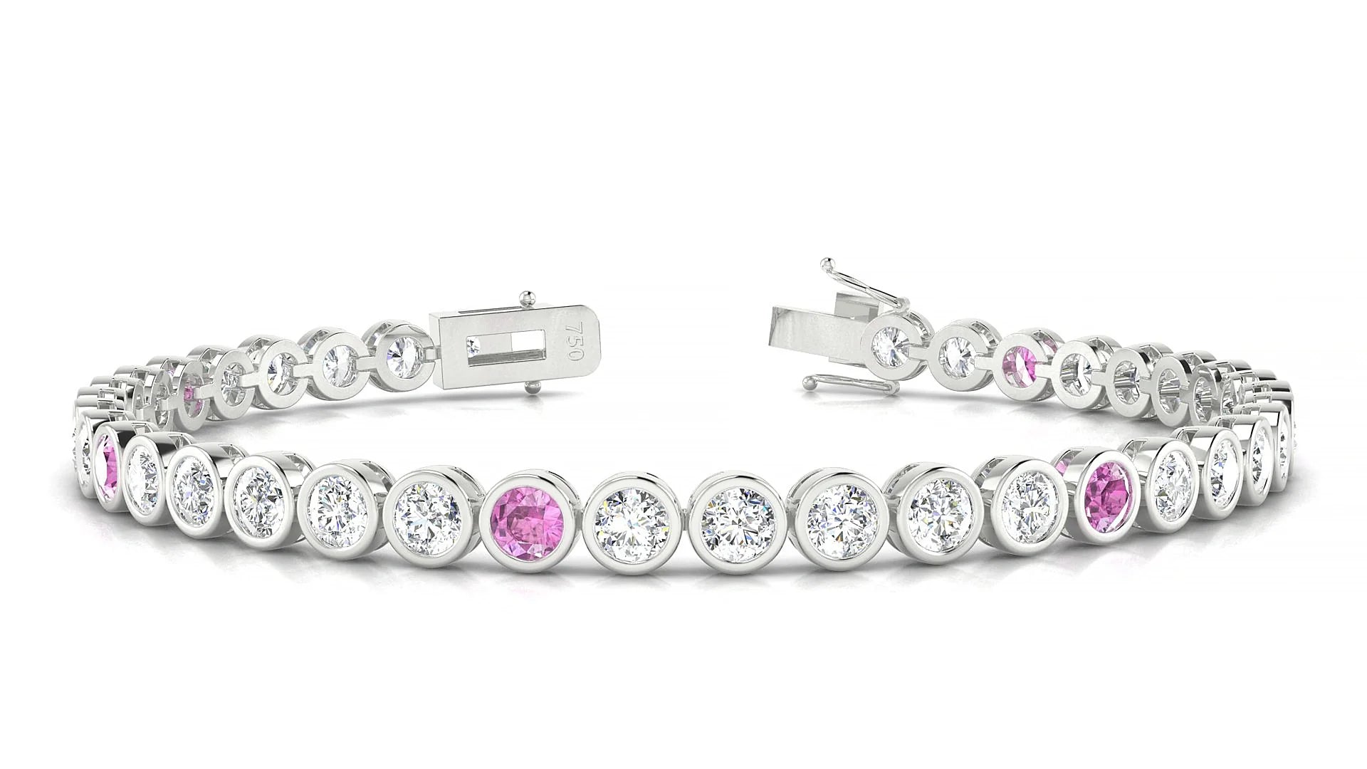 Avila 1-5 | 18k White Gold 3.4 mm Round Natural Pink Sapphire & Diamond Tennis Bracelet