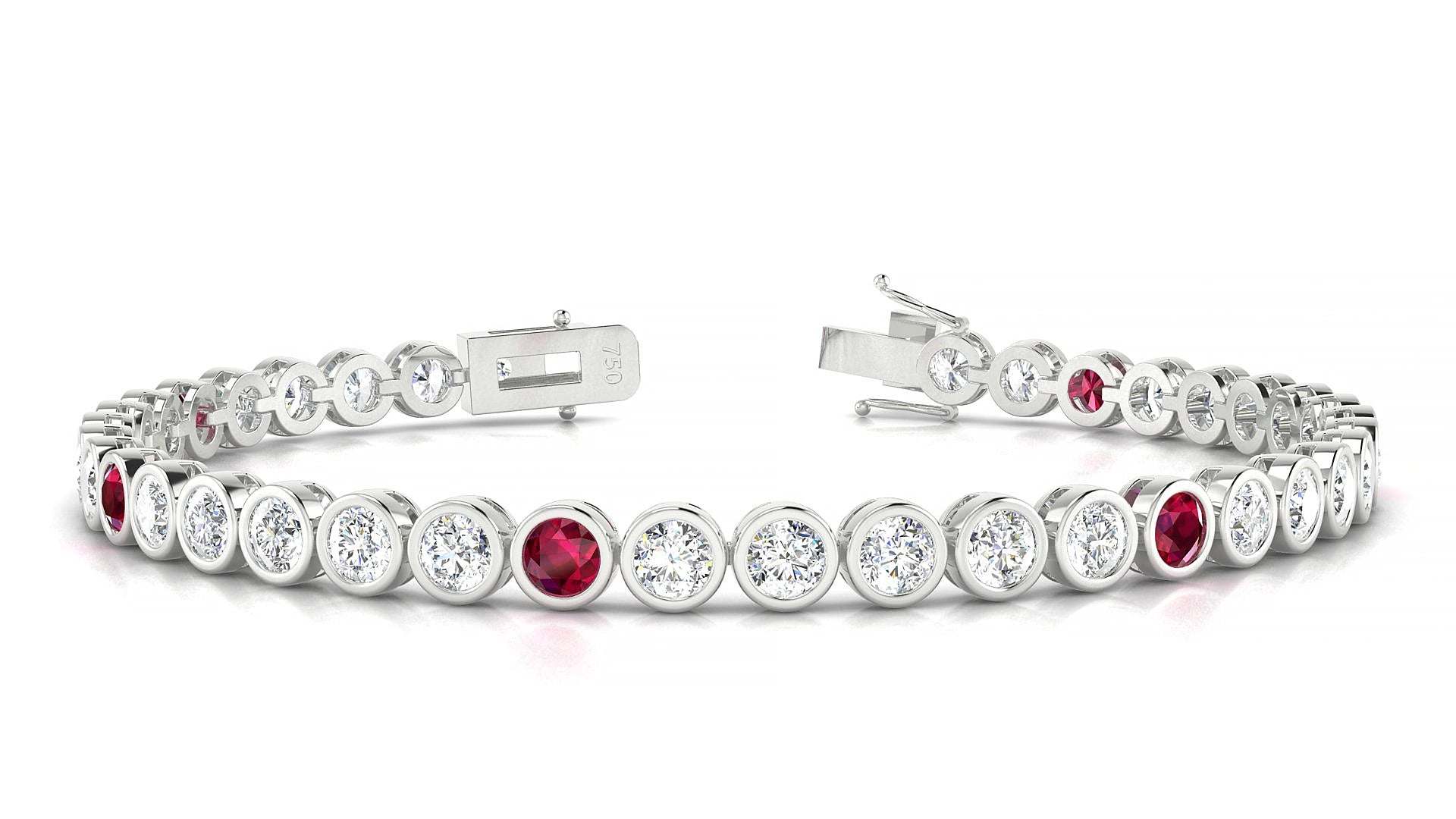 Avila 1-5 | 18k White Gold 3.4 mm Round Natural Ruby & Diamond 17 cm Tennis Bracelet