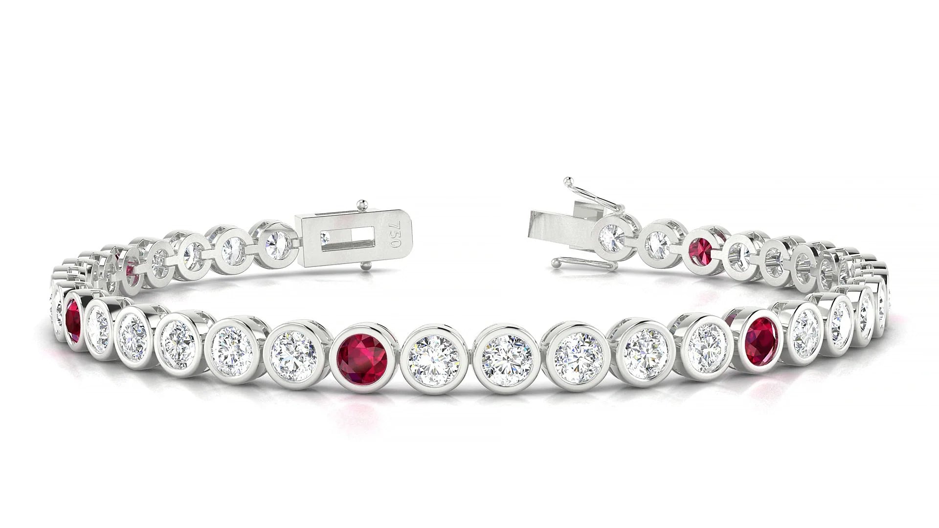 Avila 1-5 | 18k White Gold 3.4 mm Round Natural Ruby & Diamond Tennis Bracelet