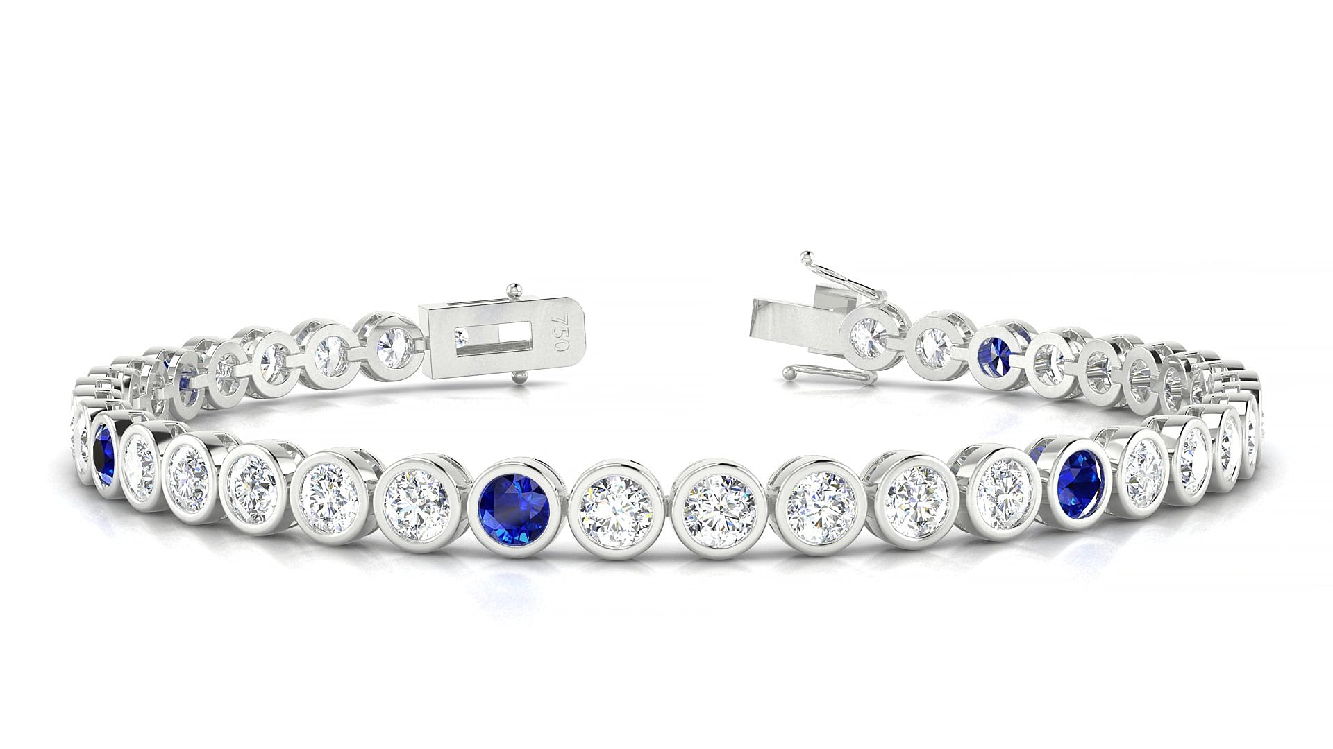 Avila 1-5 | 18k White Gold 3.4 mm Round Natural Sapphire & Diamond 15 cm Tennis Bracelet