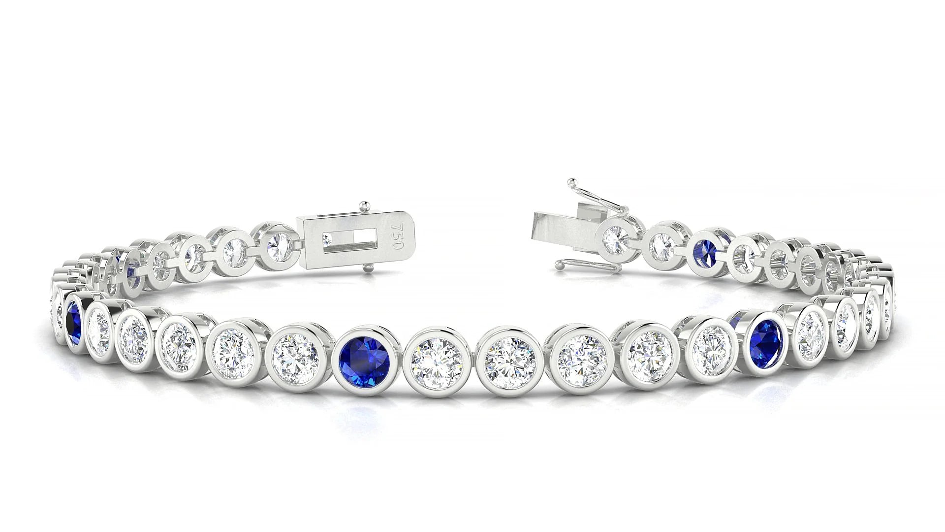 Avila 1-5 | 18k White Gold 3.4 mm Round Natural Sapphire & Diamond Tennis Bracelet