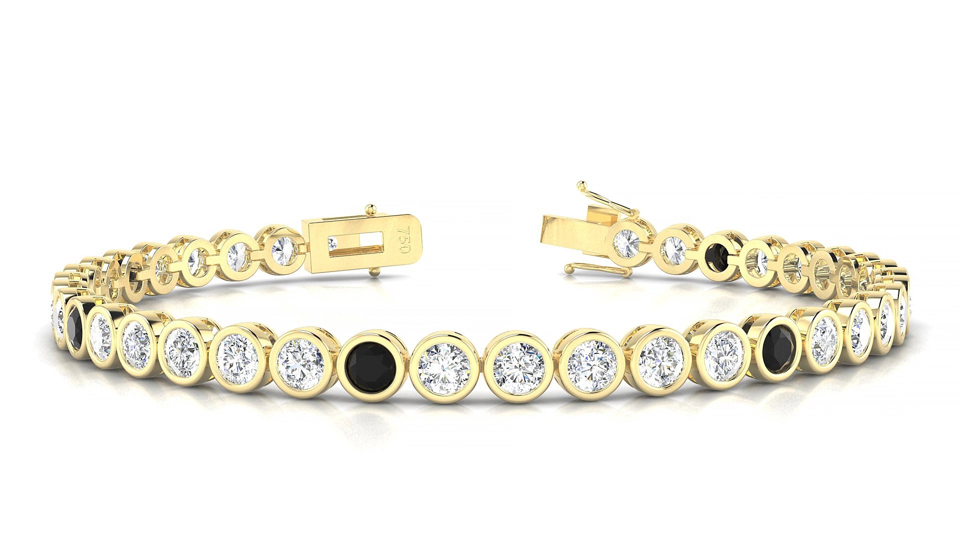 Avila 1-5 | 18k Yellow Gold 3.4 mm Round Natural Black Diamond & Diamond 15 cm Tennis Bracelet