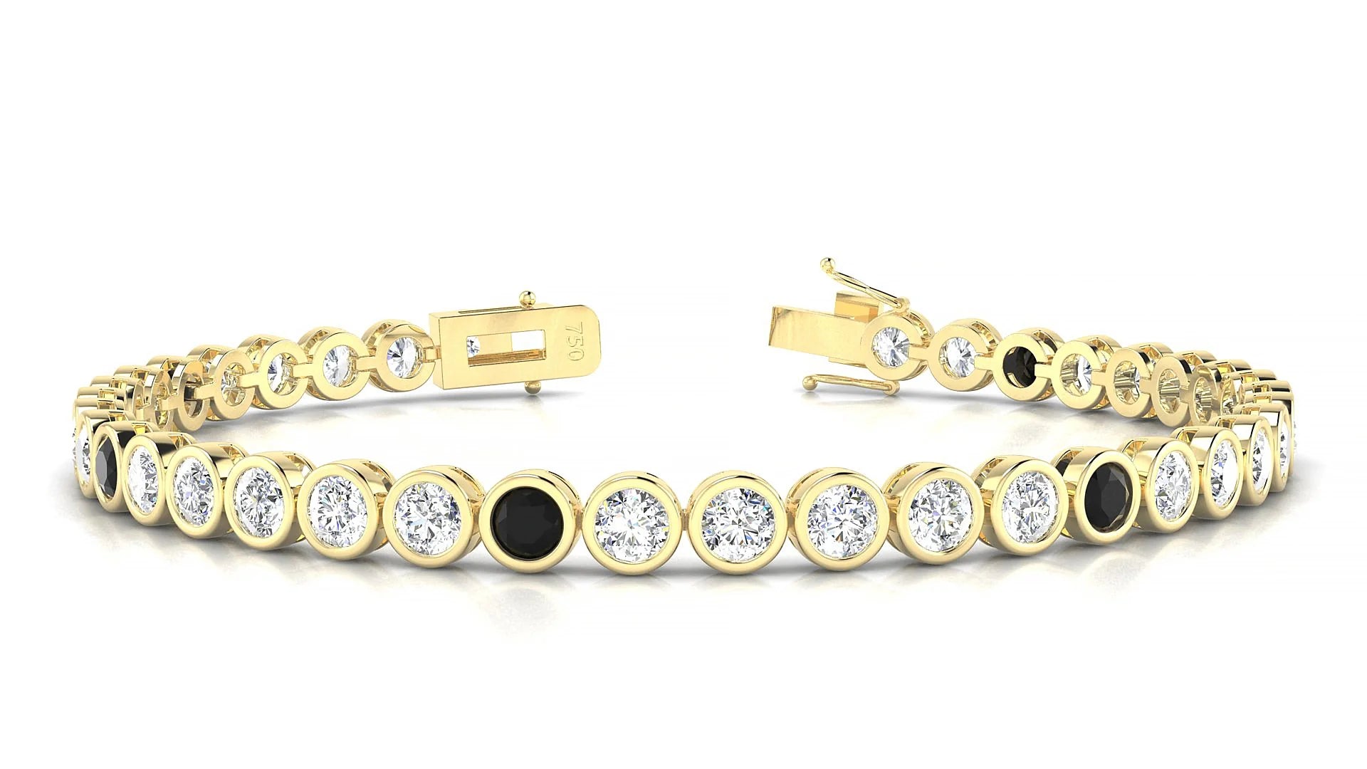 Avila 1-5 | 18k Yellow Gold 3.4 mm Round Natural Black Diamond & Diamond Tennis Bracelet
