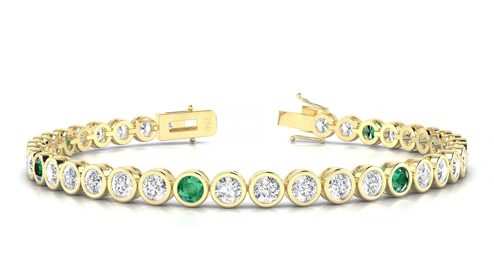 Avila 1-5 | 18k Yellow Gold 3.4 mm Round Natural Emerald & Diamond Tennis Bracelet