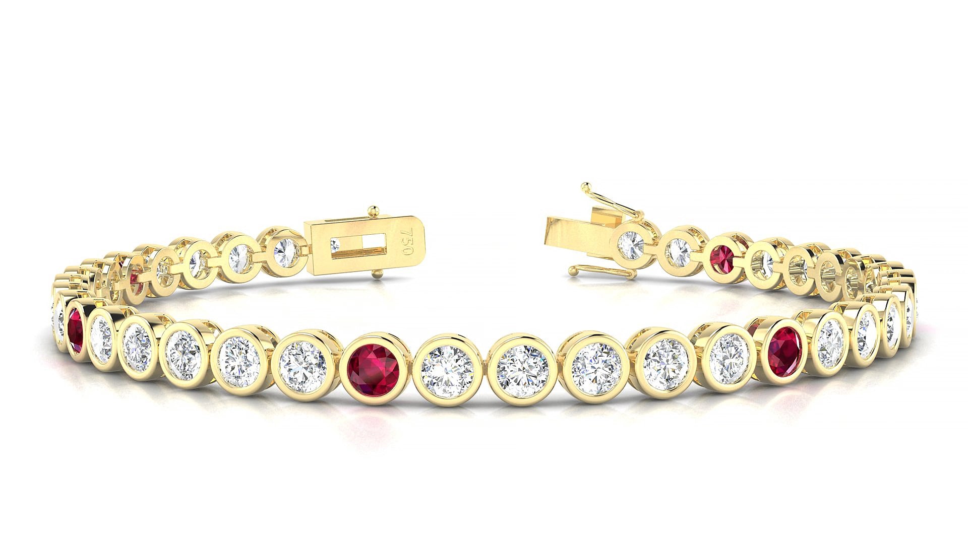 Avila 1-5 | 18k Yellow Gold 3.4 mm Round Natural Ruby & Diamond 17 cm Tennis Bracelet