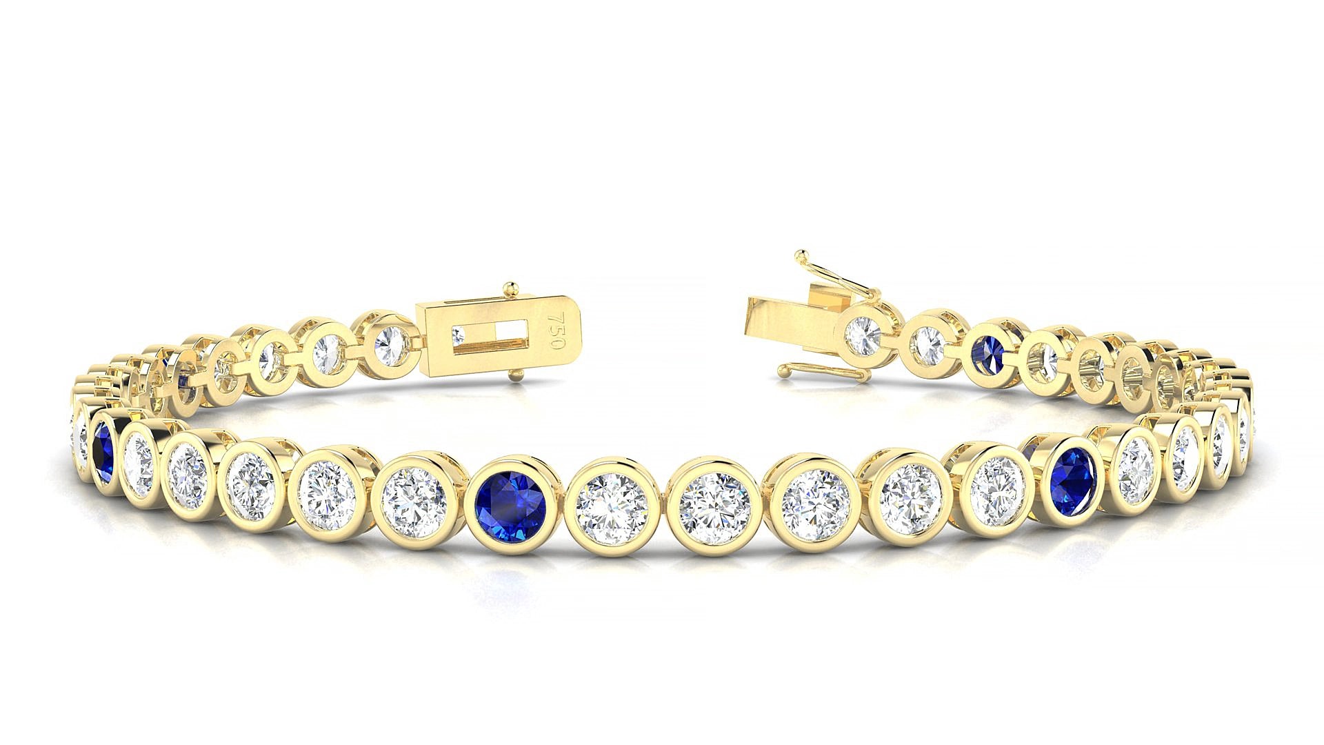 Avila 1-5 | 18k Yellow Gold 3.4 mm Round Natural Sapphire & Diamond 18 cm Tennis Bracelet