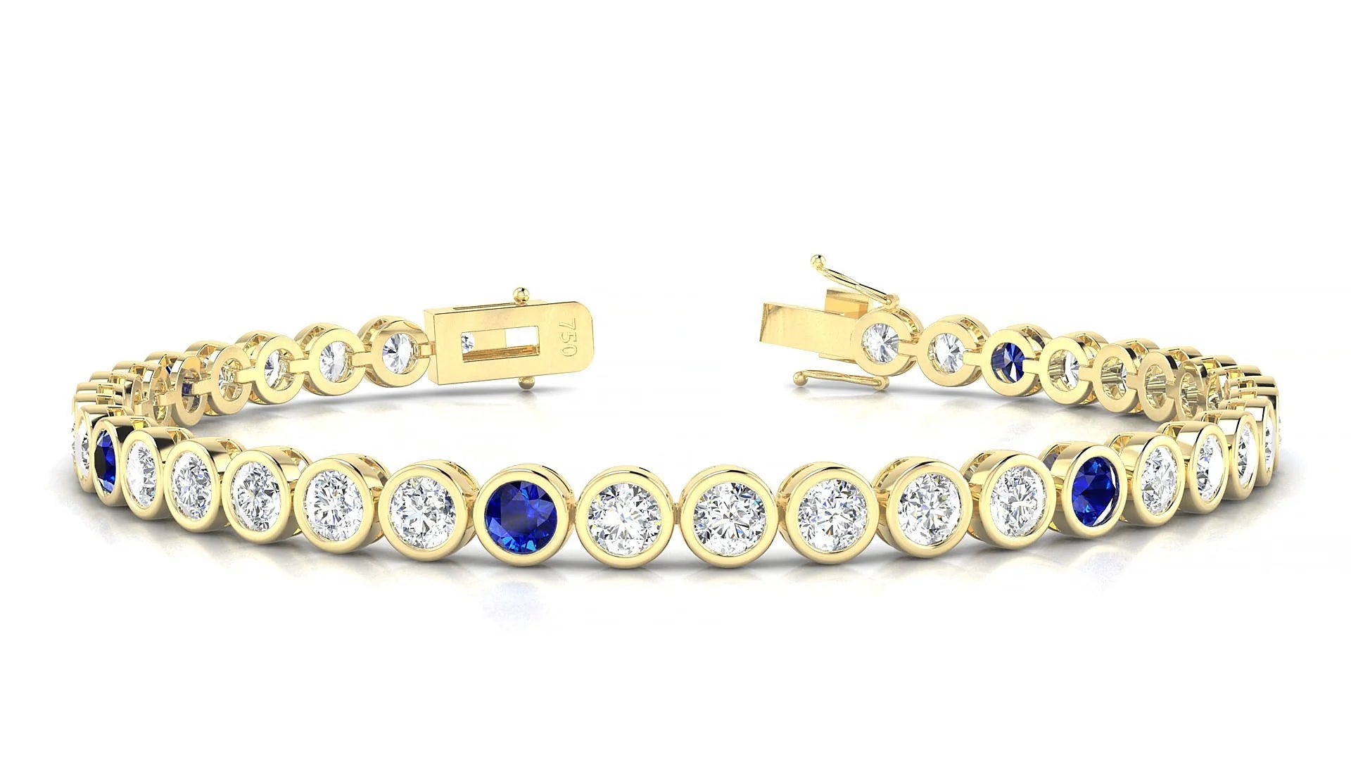Avila 1-5 | 18k Yellow Gold 3.4 mm Round Natural Sapphire & Diamond Tennis Bracelet