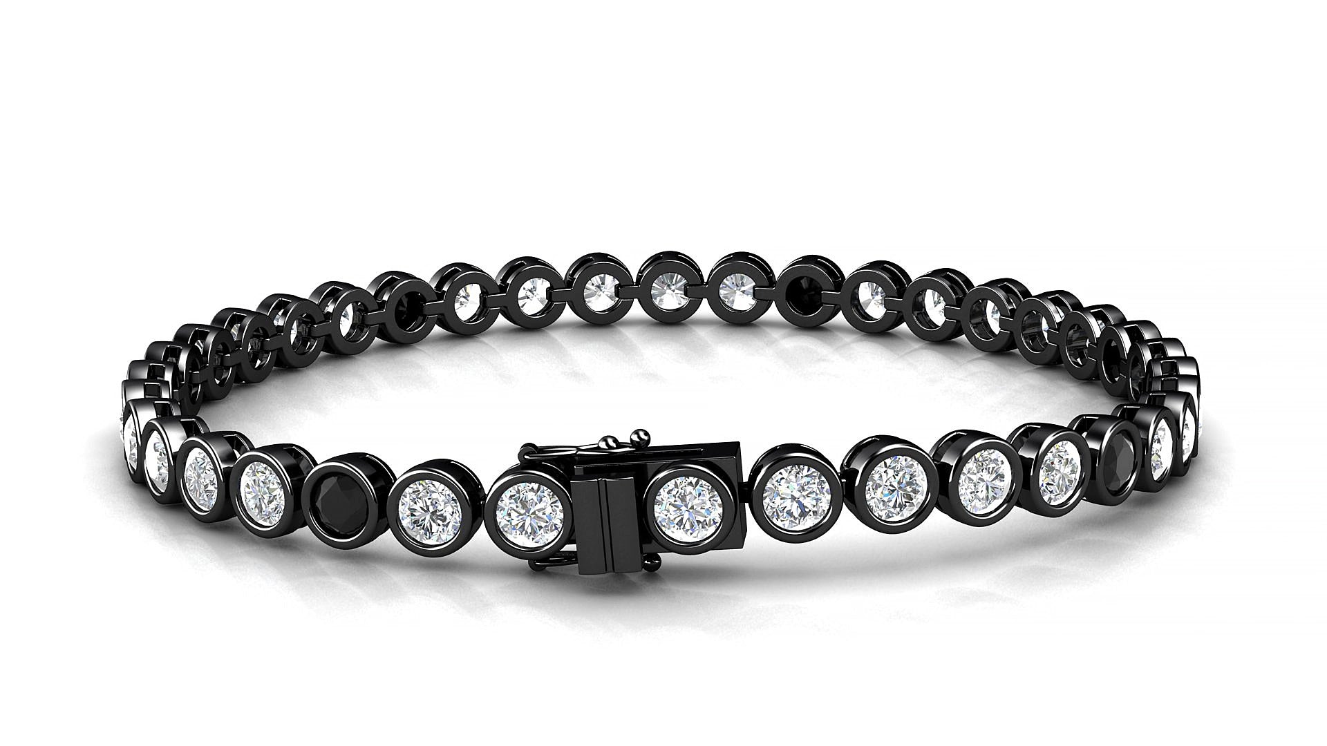 Avila 1-5 | 18k Black Gold 3.4 mm Round Natural Black Diamond & Diamond 15 cm Tennis Bracelet