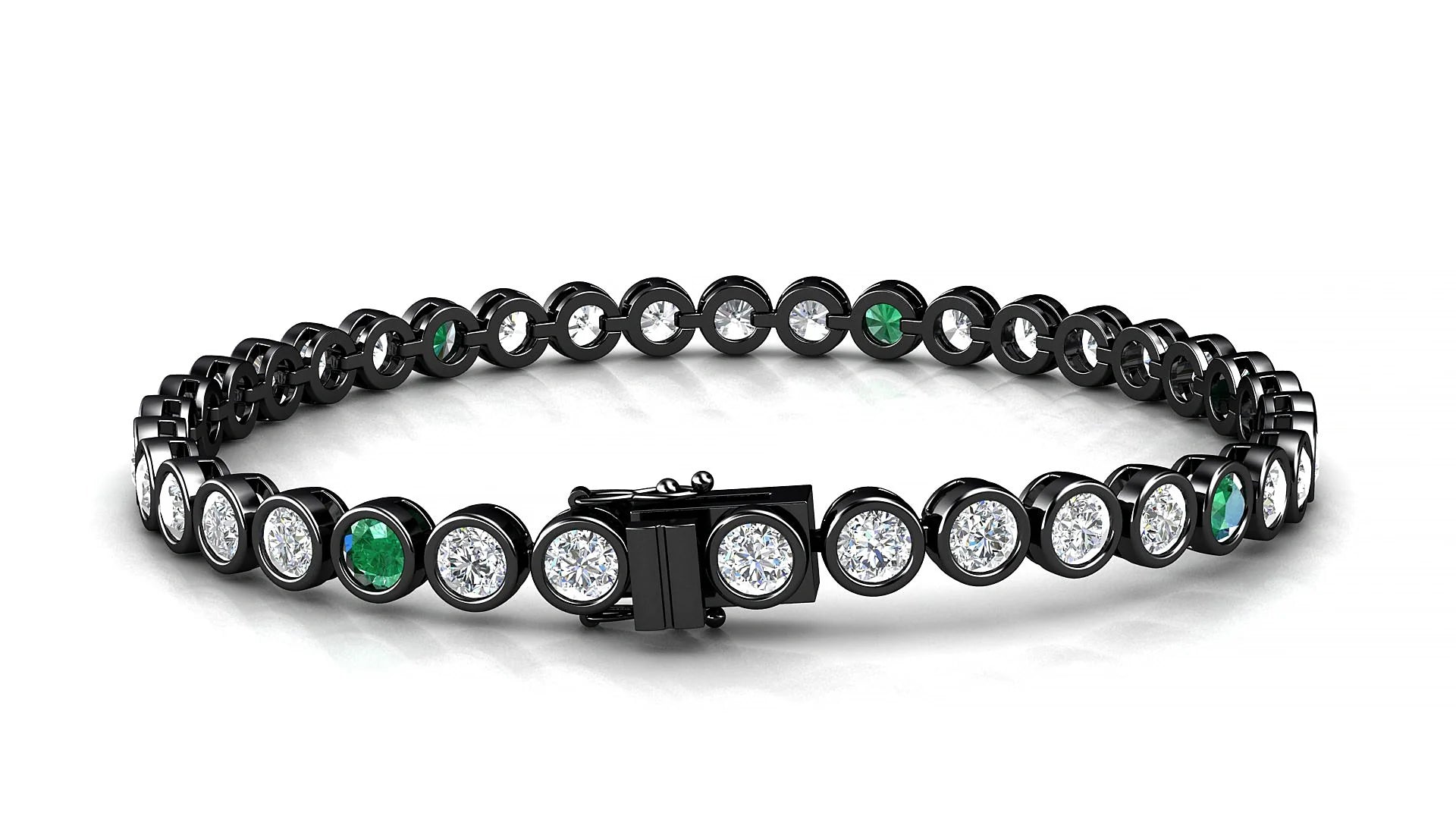 Avila 1-5 | 18k Black Gold 3.4 mm Round Natural Emerald & Diamond Tennis Bracelet