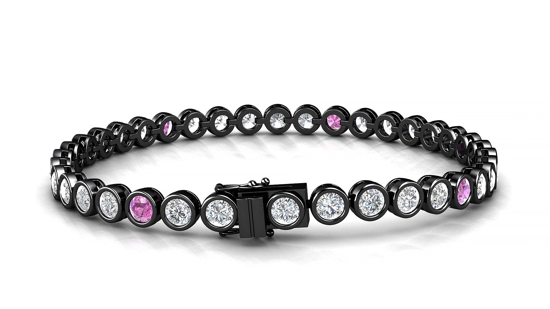 Avila 1-5 | 18k Black Gold 3.4 mm Round Natural Pink Sapphire & Diamond 15 cm Tennis Bracelet