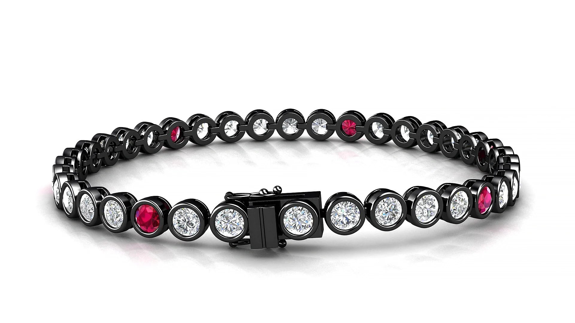 Avila 1-5 | 18k Black Gold 3.4 mm Round Natural Ruby & Diamond Tennis Bracelet
