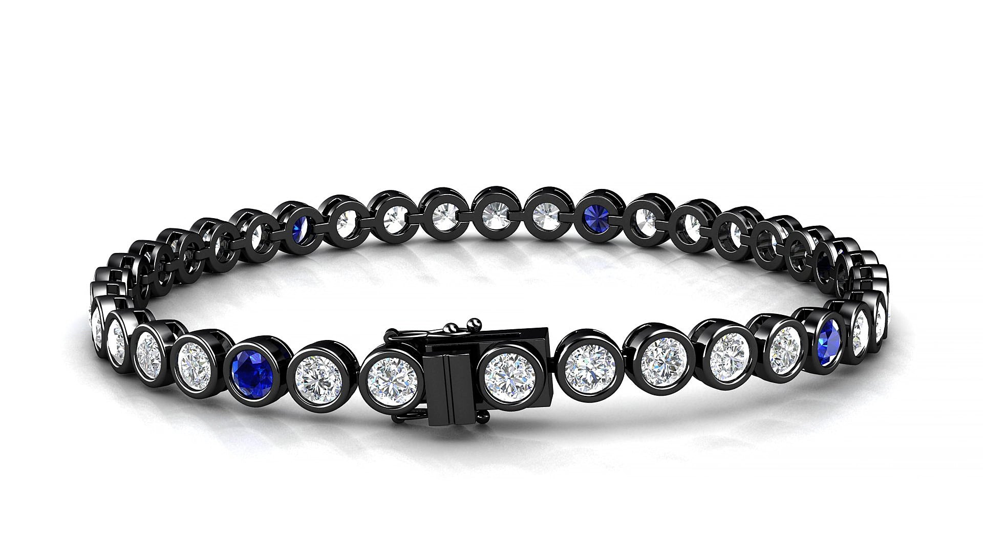 Avila 1-5 | 18k Black Gold 3.4 mm Round Natural Sapphire & Diamond 15 cm Tennis Bracelet