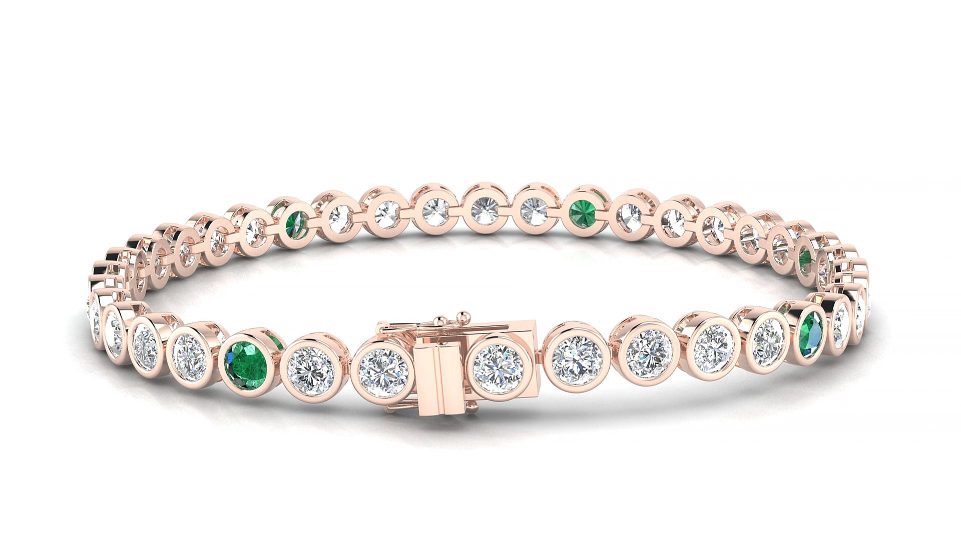 Avila 1-5 | 18k Rose Gold 3.4 mm Round Natural Emerald & Diamond 16 cm Tennis Bracelet