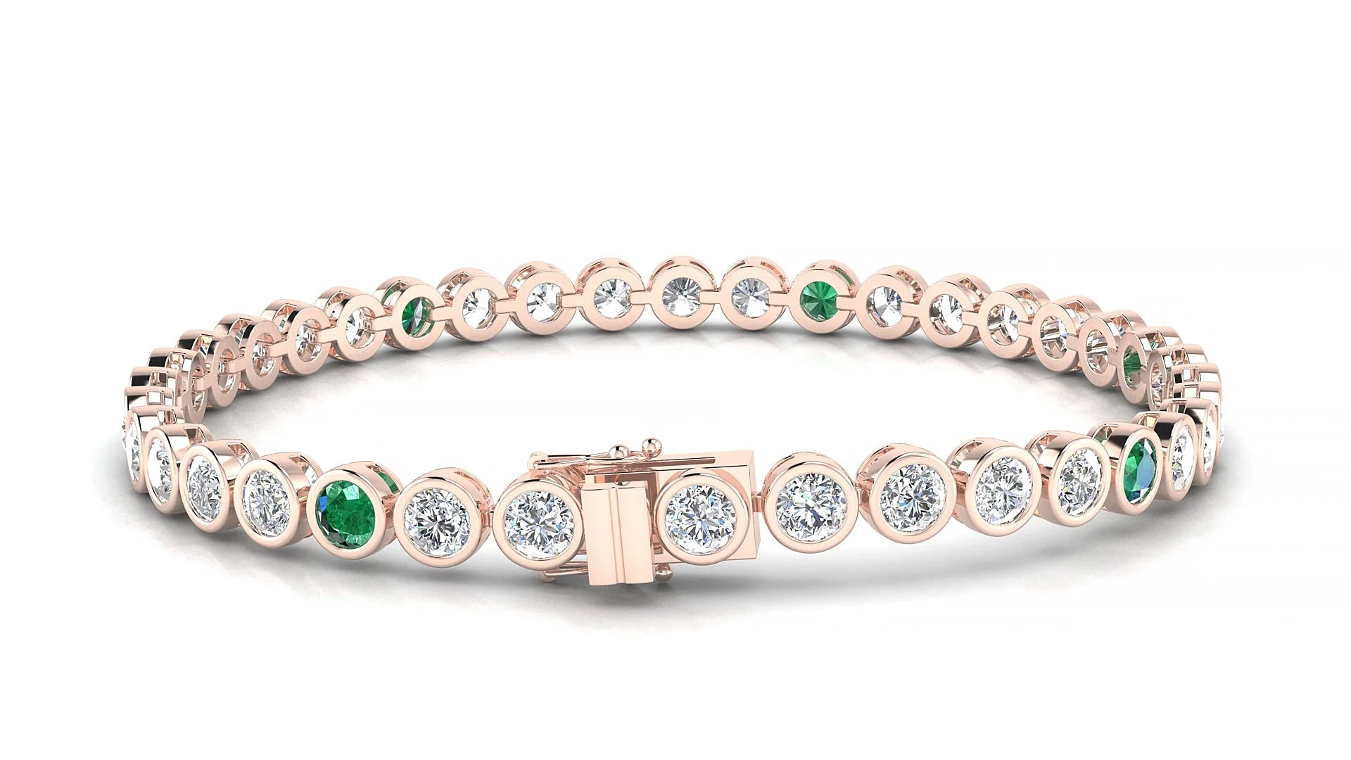 Avila 1-5 | 18k Rose Gold 3.4 mm Round Natural Emerald & Diamond Tennis Bracelet