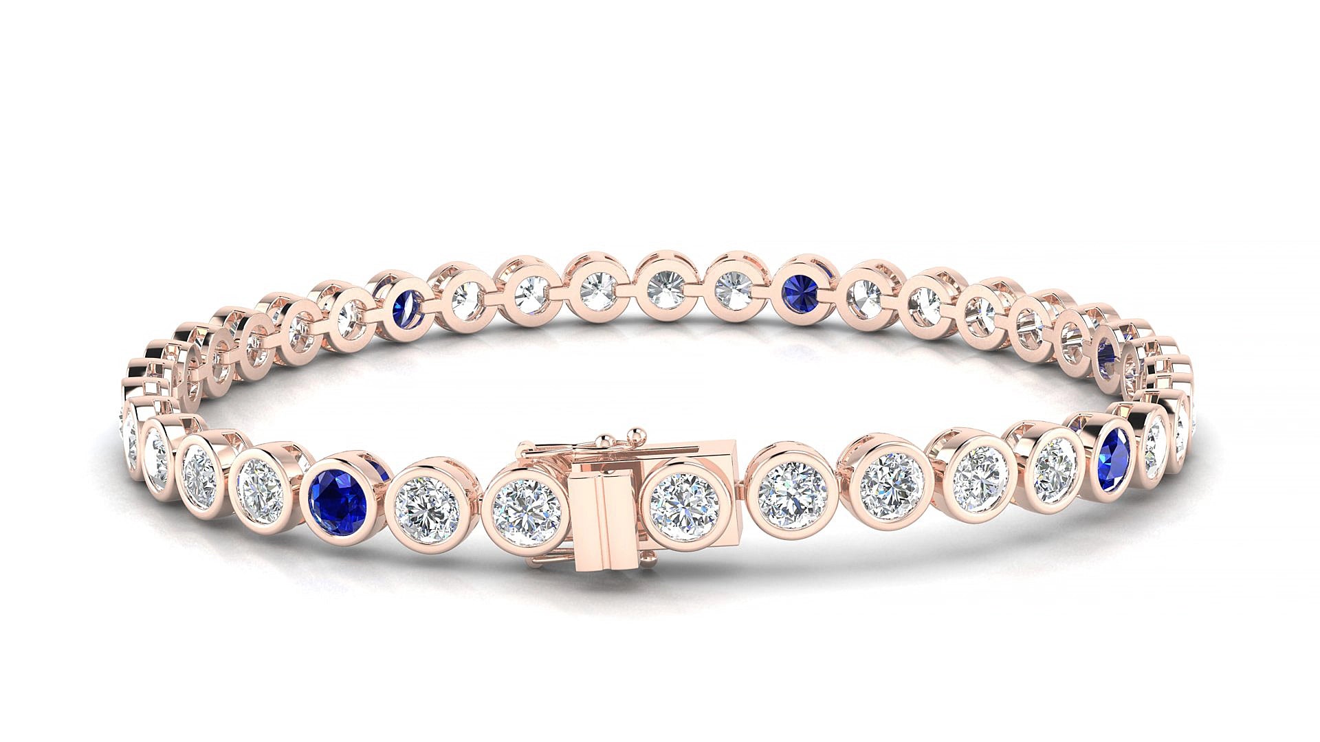 Avila 1-5 | 18k Rose Gold 3.4 mm Round Natural Sapphire & Diamond 15 cm Tennis Bracelet