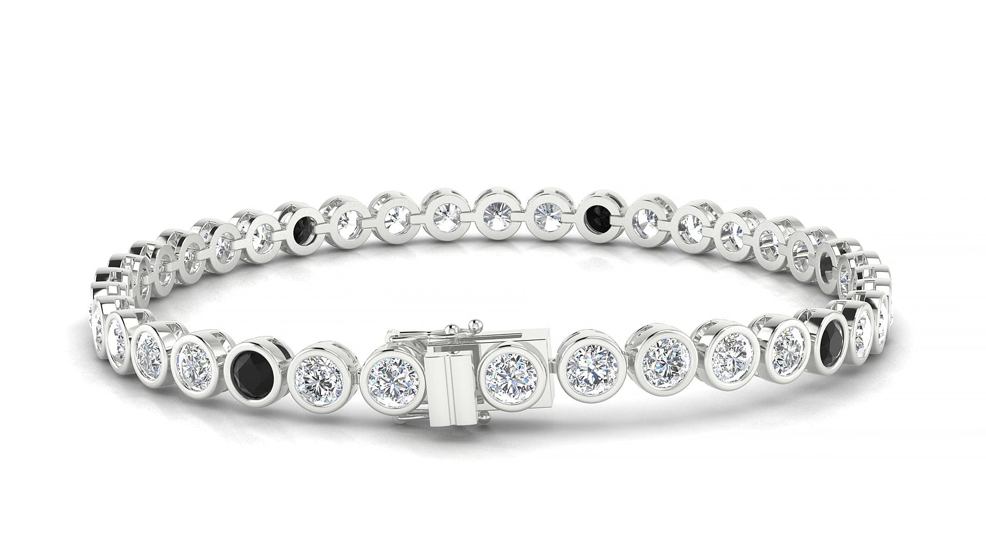 Avila 1-5 | 18k White Gold 3.4 mm Round Natural Black Diamond & Diamond 15 cm Tennis Bracelet