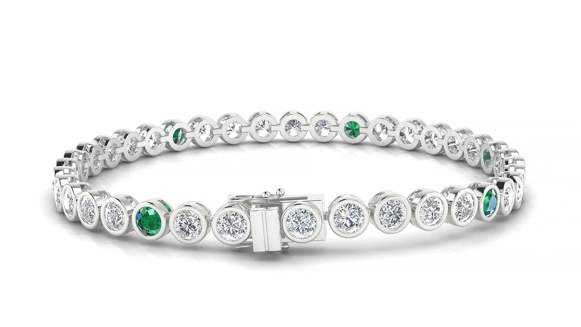 Avila 1-5 | 18k White Gold 3.4 mm Round Natural Emerald & Diamond Tennis Bracelet