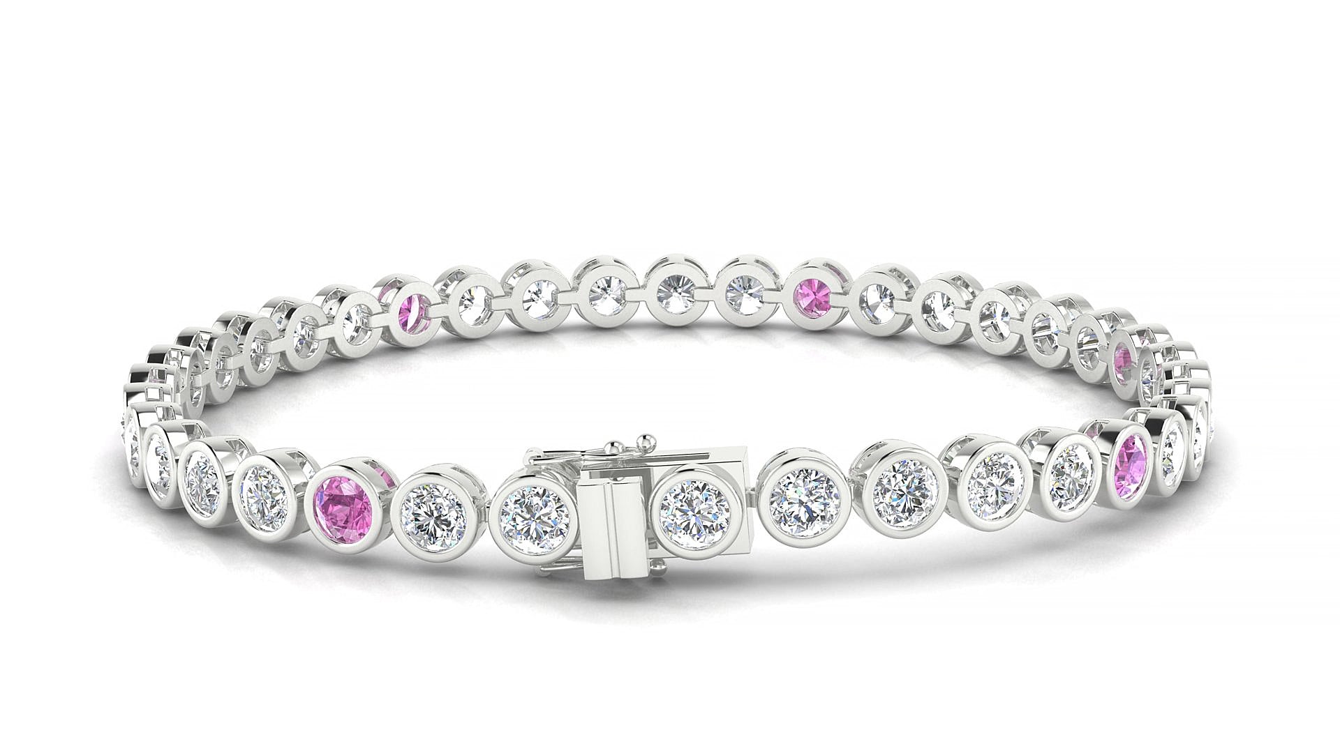 Avila 1-5 | 18k White Gold 3.4 mm Round Natural Pink Sapphire & Diamond 18 cm Tennis Bracelet