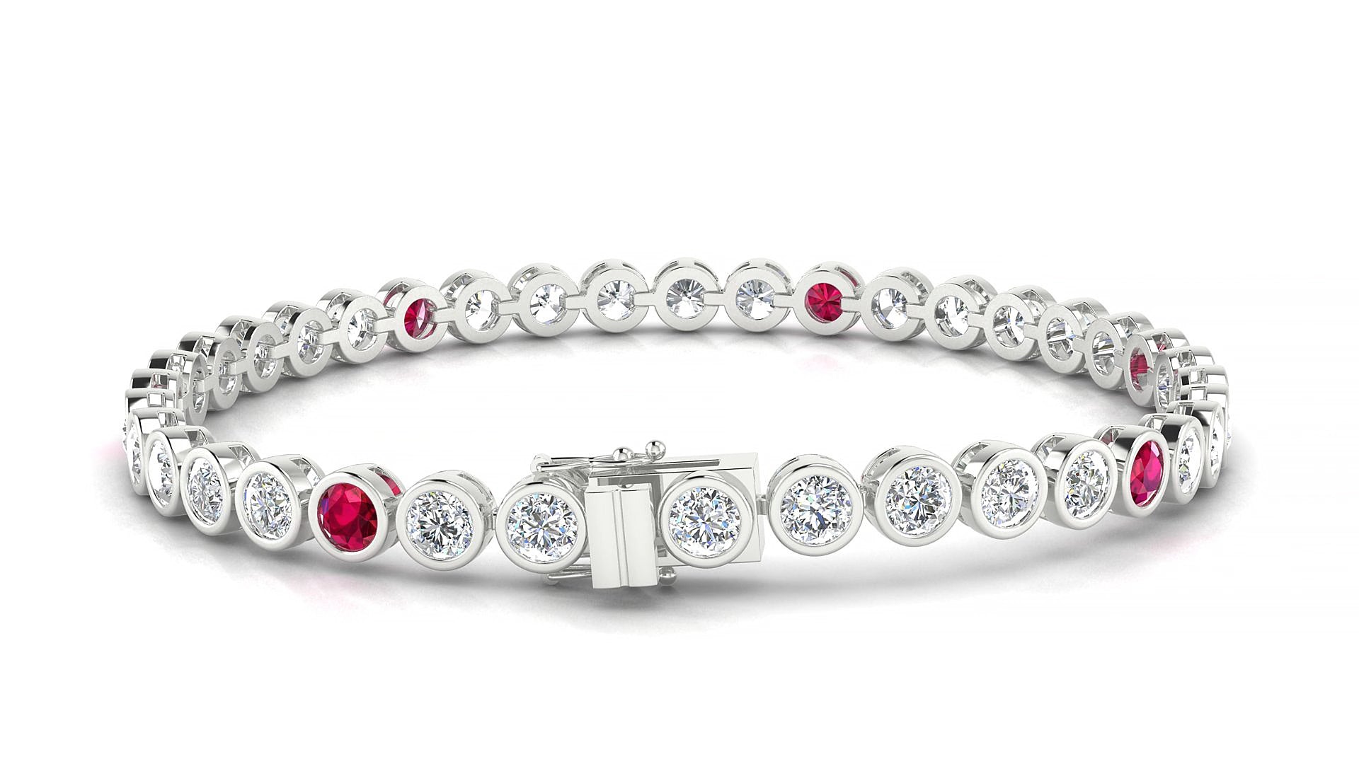 Avila 1-5 | 18k White Gold 3.4 mm Round Natural Ruby & Diamond 16 cm Tennis Bracelet