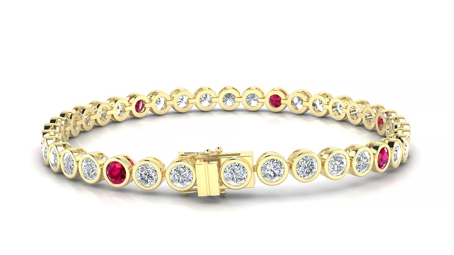 Avila 1-5 | 18k Yellow Gold 3.4 mm Round Natural Ruby & Diamond 17 cm Tennis Bracelet