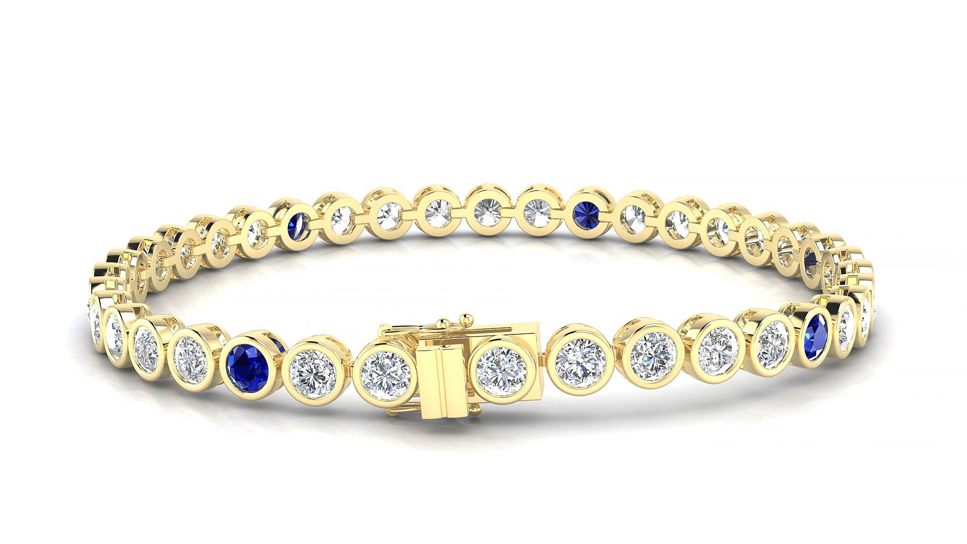 Avila 1-5 | 18k Yellow Gold 3.4 mm Round Natural Sapphire & Diamond 16 cm Tennis Bracelet