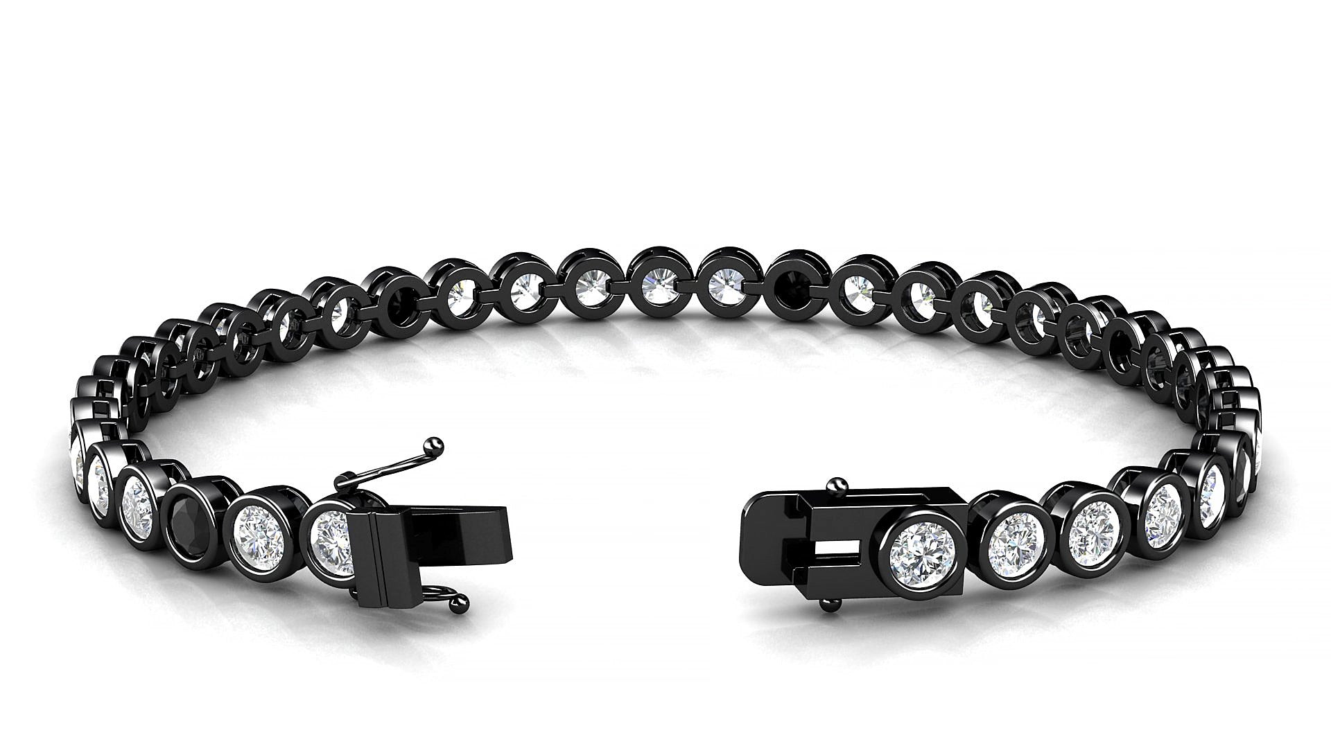 Avila 1-5 | 18k Black Gold 3.4 mm Round Natural Black Diamond & Diamond 15 cm Tennis Bracelet
