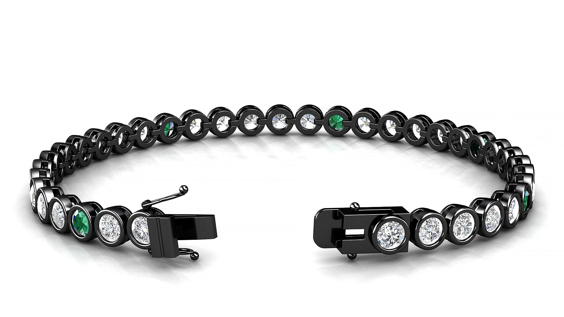 Avila 1-5 | 18k Black Gold 3.4 mm Round Natural Emerald & Diamond 15 cm Tennis Bracelet