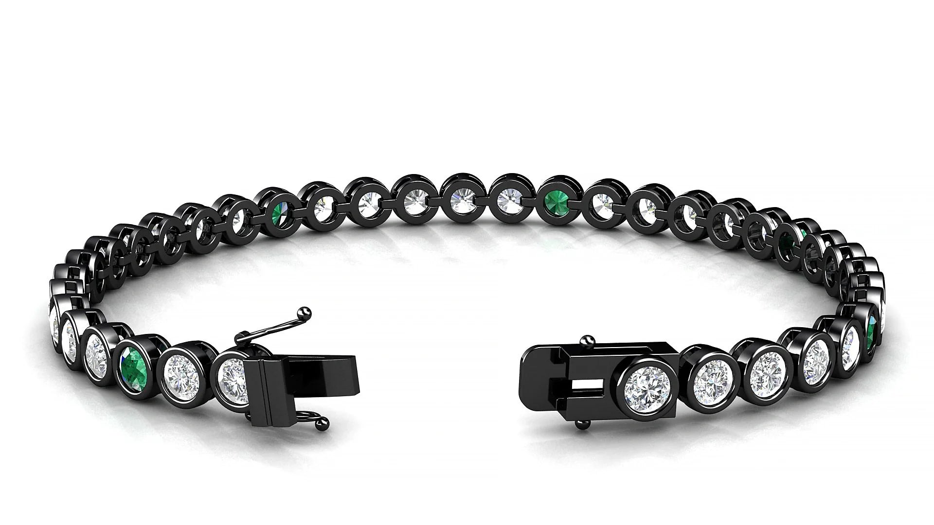 Avila 1-5 | 18k Black Gold 3.4 mm Round Natural Emerald & Diamond Tennis Bracelet