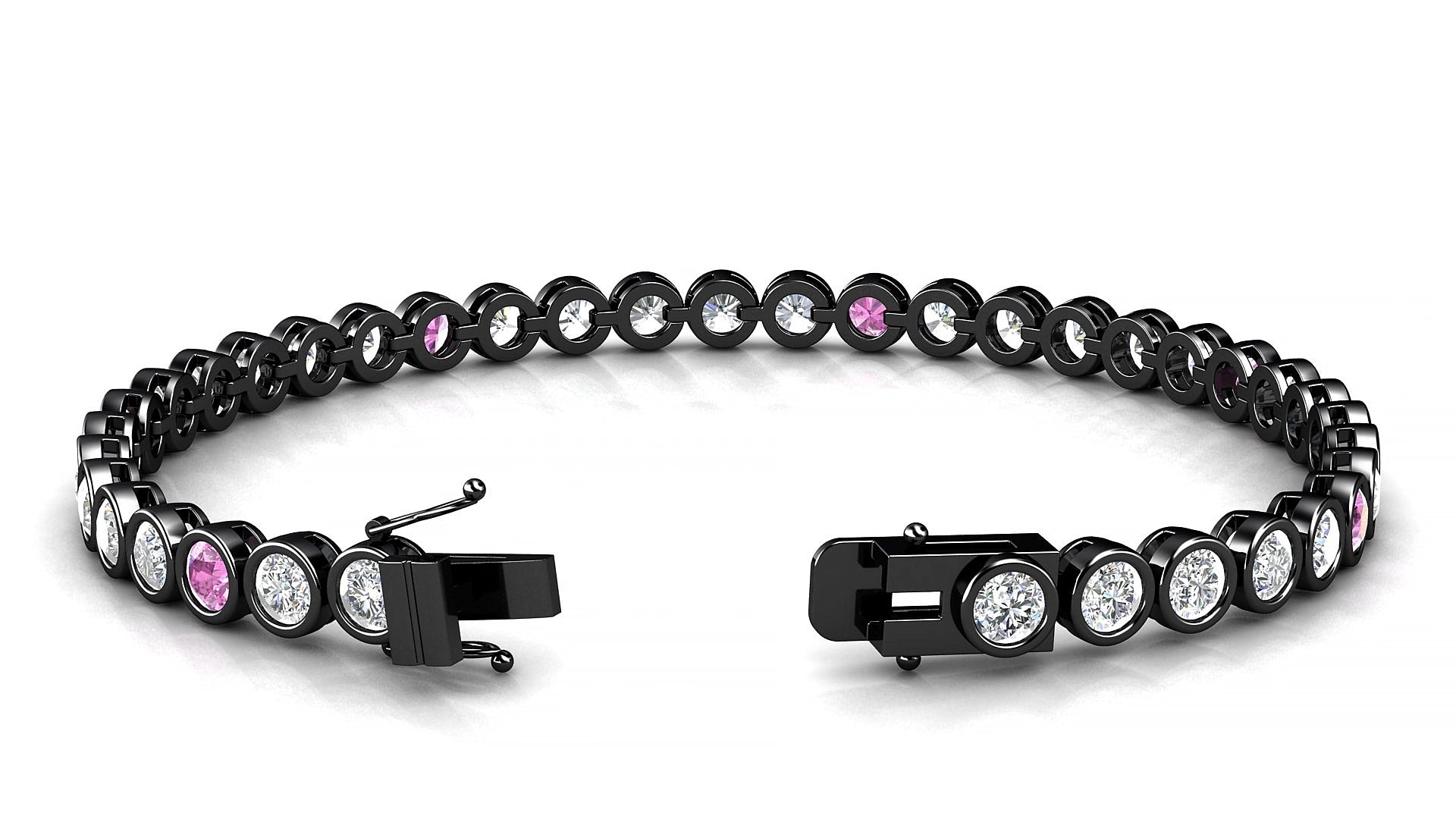 Avila 1-5 | 18k Black Gold 3.4 mm Round Natural Pink Sapphire & Diamond 17 cm Tennis Bracelet