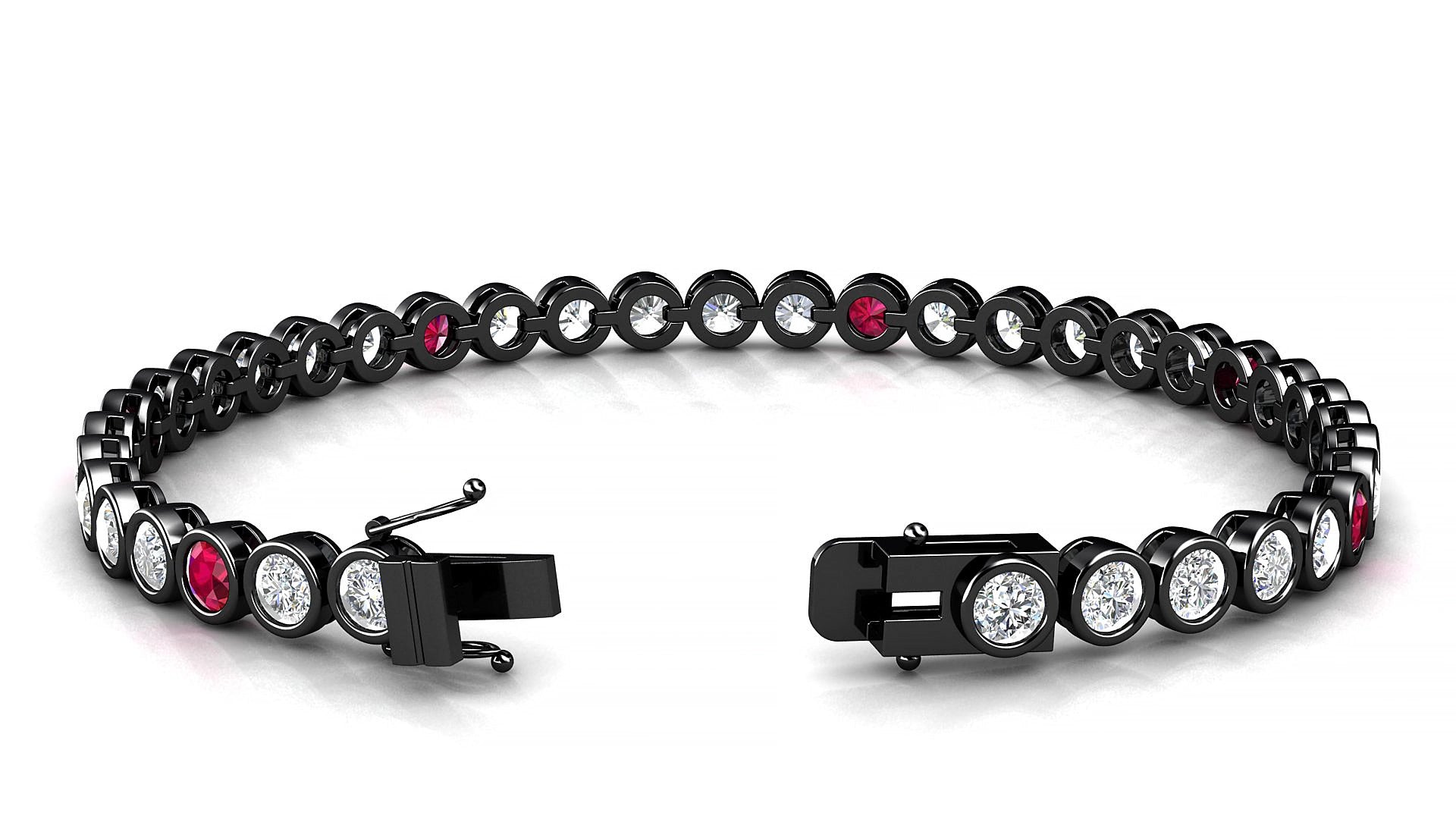 Avila 1-5 | 18k Black Gold 3.4 mm Round Natural Ruby & Diamond 15 cm Tennis Bracelet