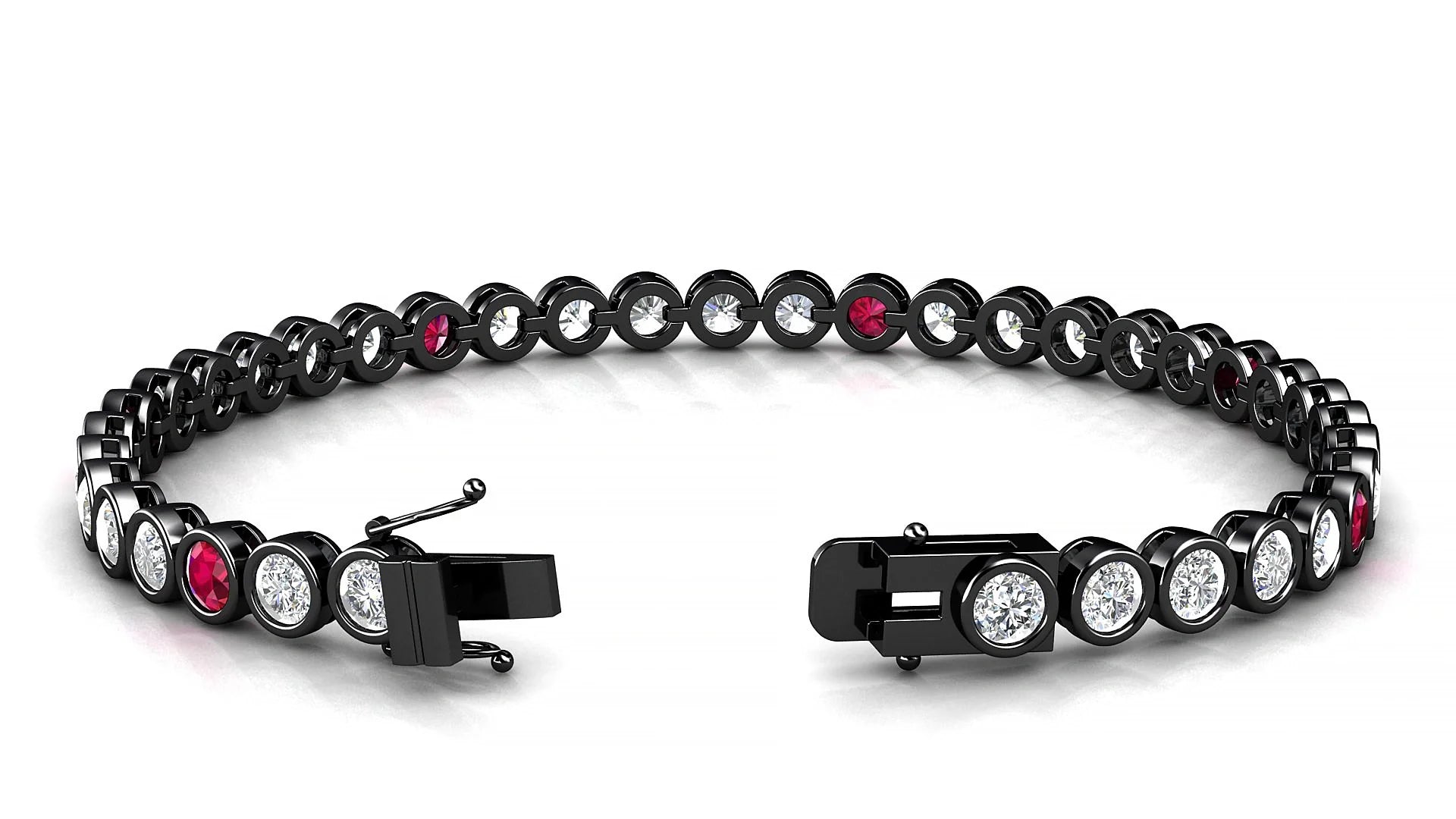 Avila 1-5 | 18k Black Gold 3.4 mm Round Natural Ruby & Diamond Tennis Bracelet