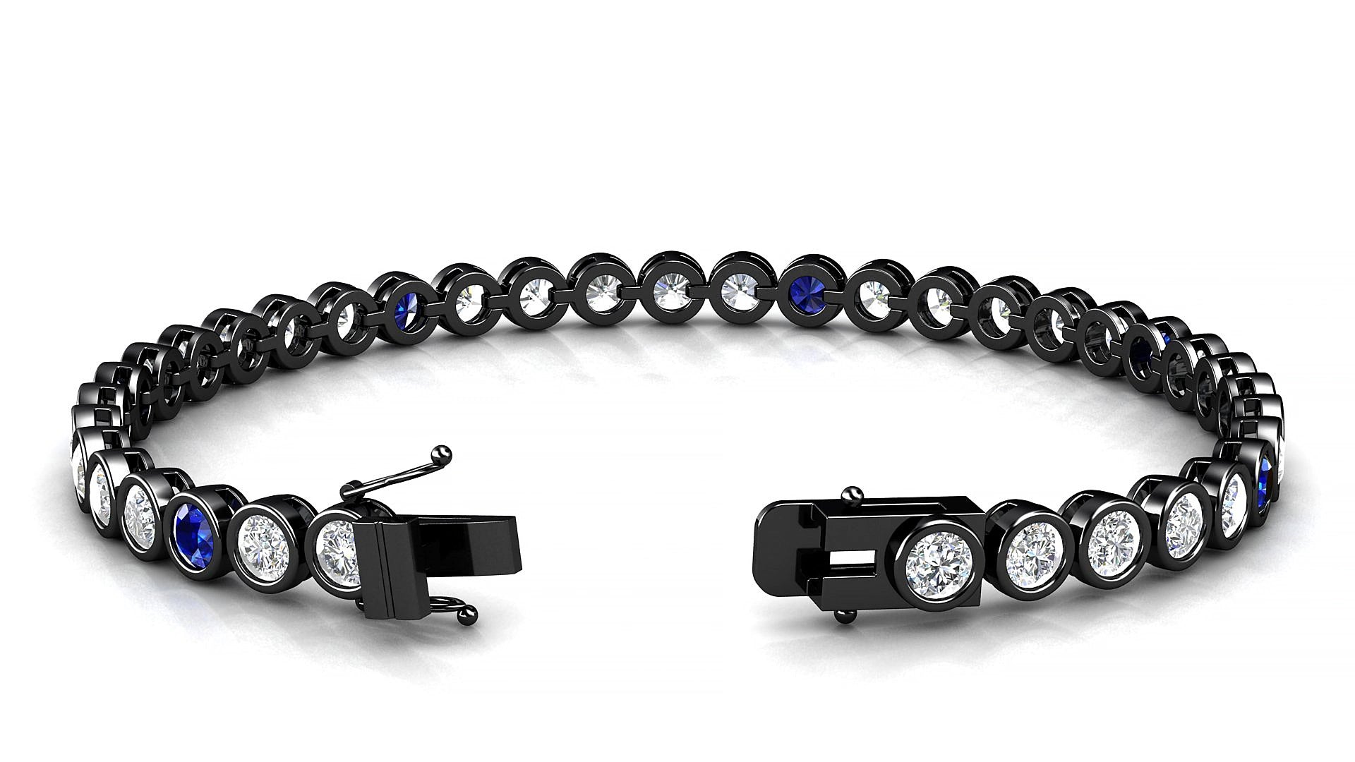 Avila 1-5 | 18k Black Gold 3.4 mm Round Natural Sapphire & Diamond 15 cm Tennis Bracelet