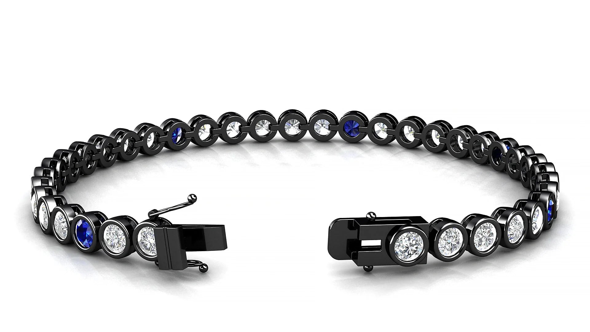 Avila 1-5 | 18k Black Gold 3.4 mm Round Natural Sapphire & Diamond Tennis Bracelet