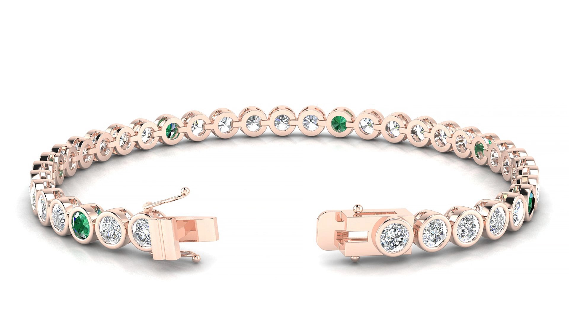 Avila 1-5 | 18k Rose Gold 3.4 mm Round Natural Emerald & Diamond 16 cm Tennis Bracelet