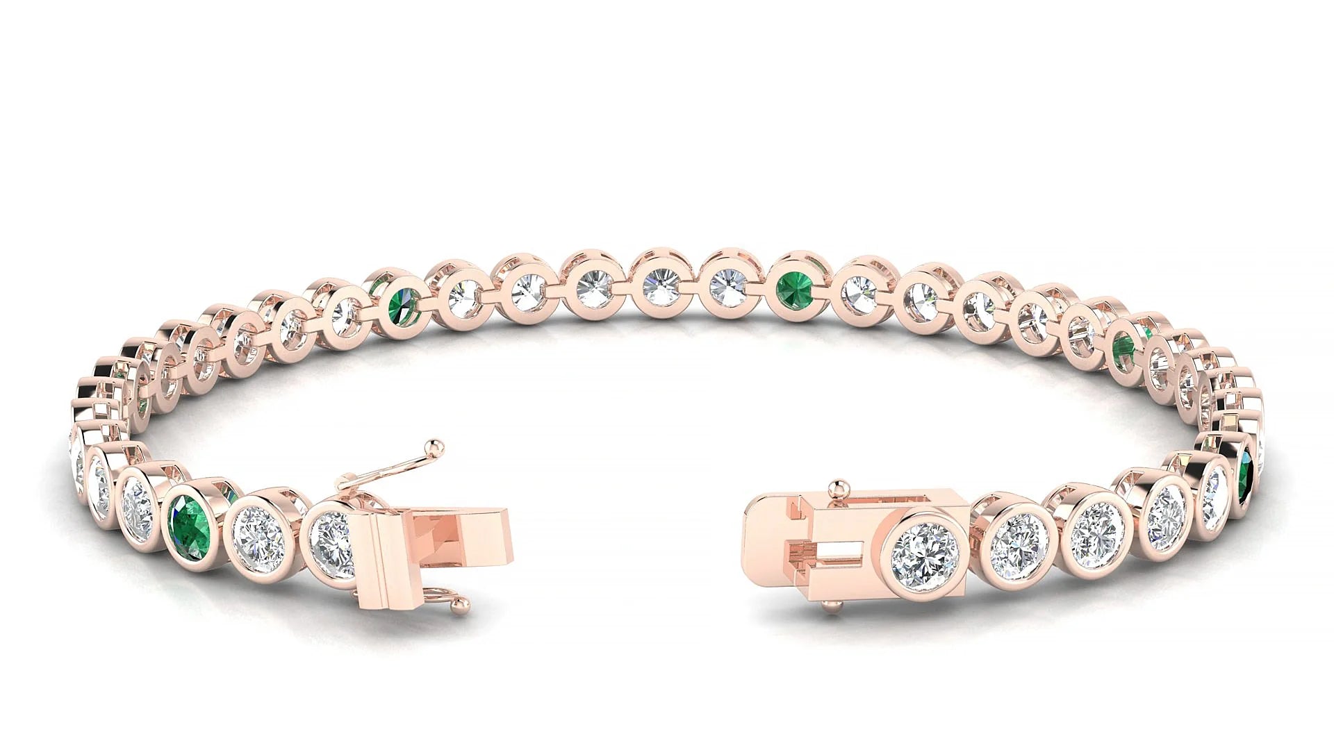 Avila 1-5 | 18k Rose Gold 3.4 mm Round Natural Emerald & Diamond Tennis Bracelet
