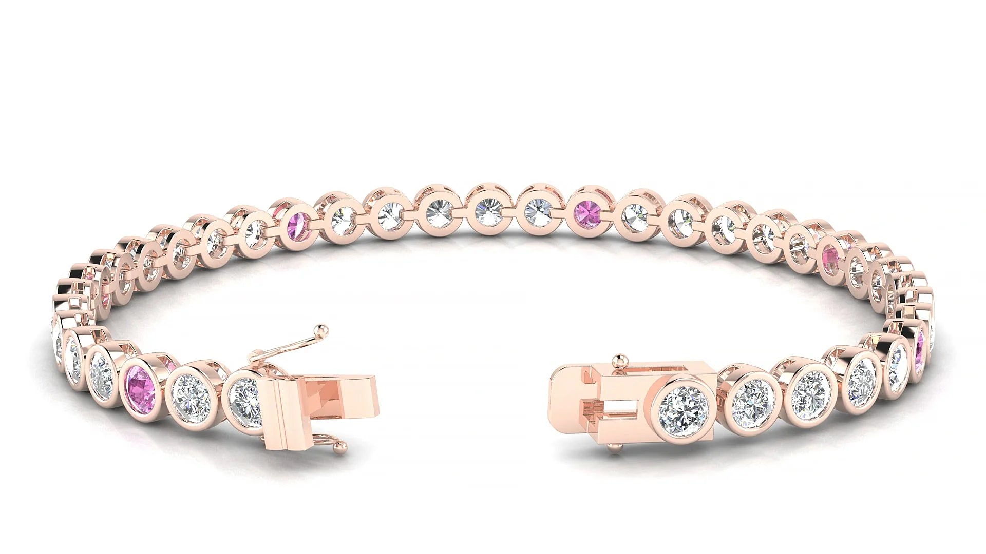 Avila 1-5 | 18k Rose Gold 3.4 mm Round Natural Pink Sapphire & Diamond Tennis Bracelet
