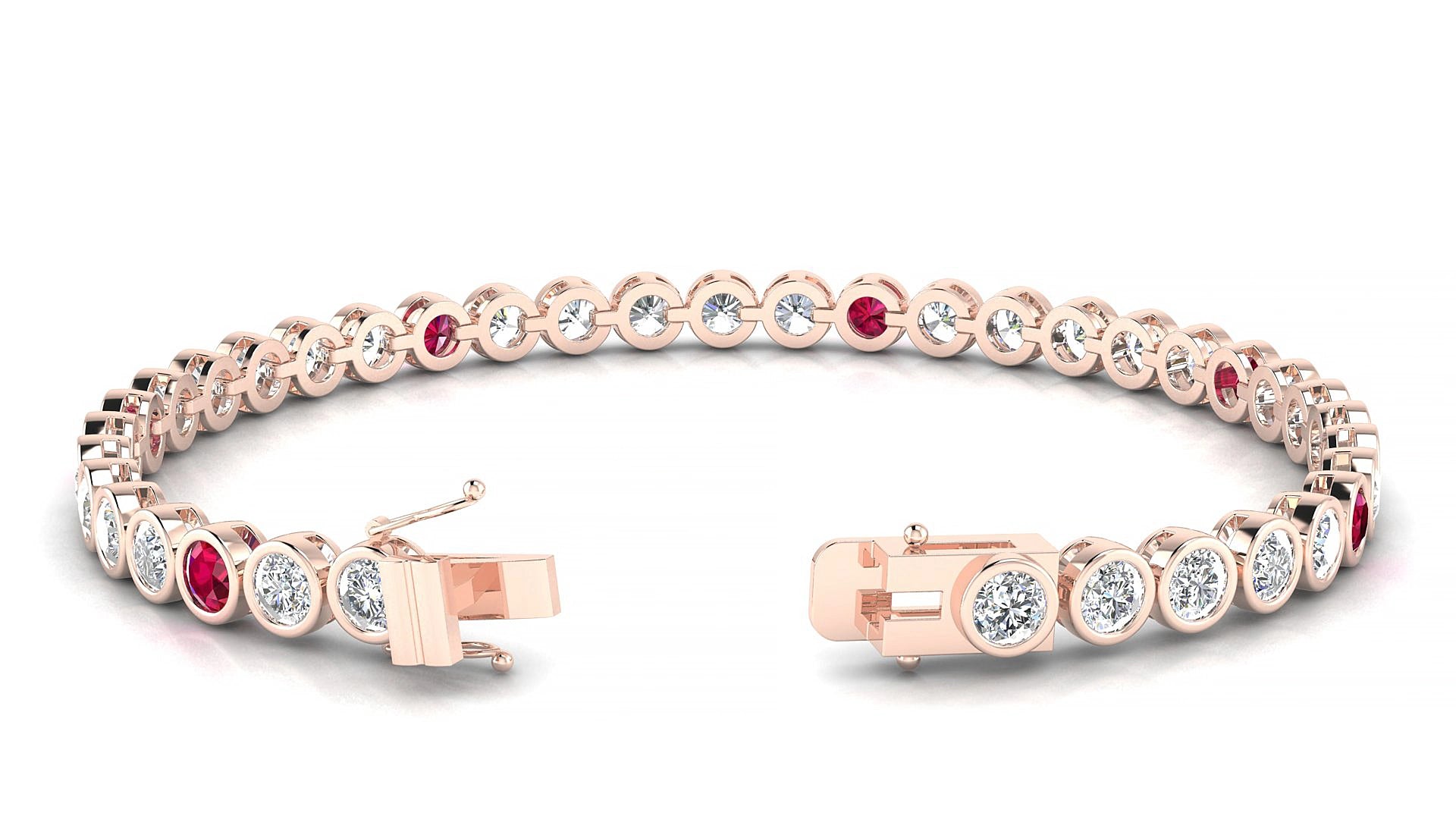 Avila 1-5 | 18k Rose Gold 3.4 mm Round Natural Ruby & Diamond 15 cm Tennis Bracelet
