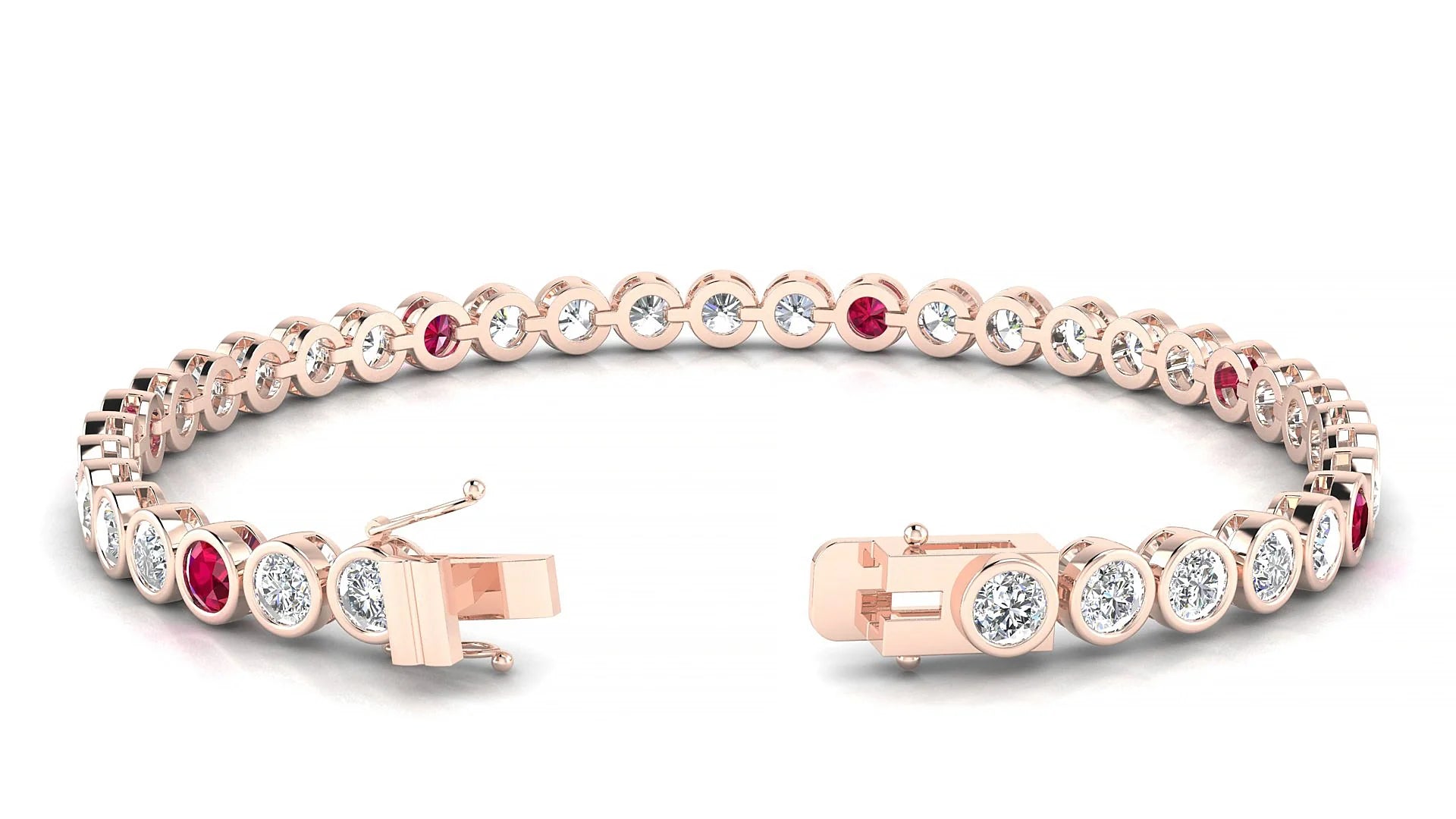 Avila 1-5 | 18k Rose Gold 3.4 mm Round Natural Ruby & Diamond Tennis Bracelet