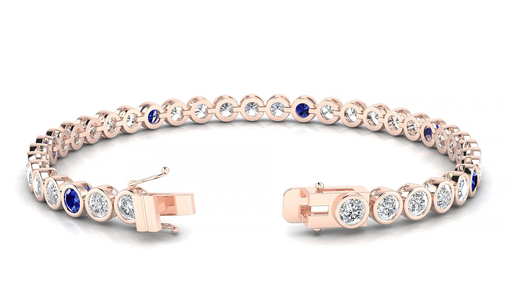 Avila 1-5 | 18k Rose Gold 3.4 mm Round Natural Sapphire & Diamond 15 cm Tennis Bracelet