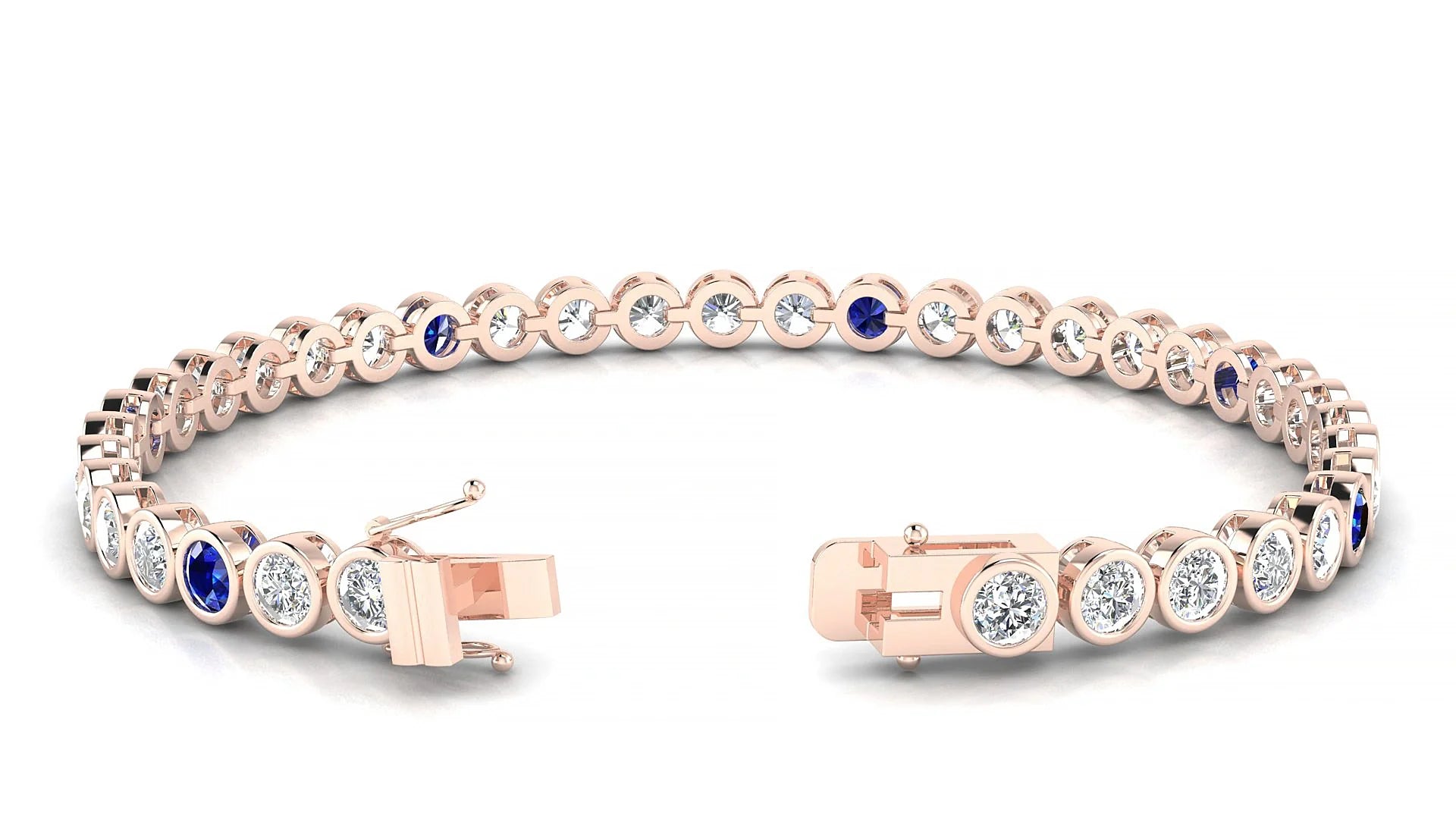 Avila 1-5 | 18k Rose Gold 3.4 mm Round Natural Sapphire & Diamond Tennis Bracelet